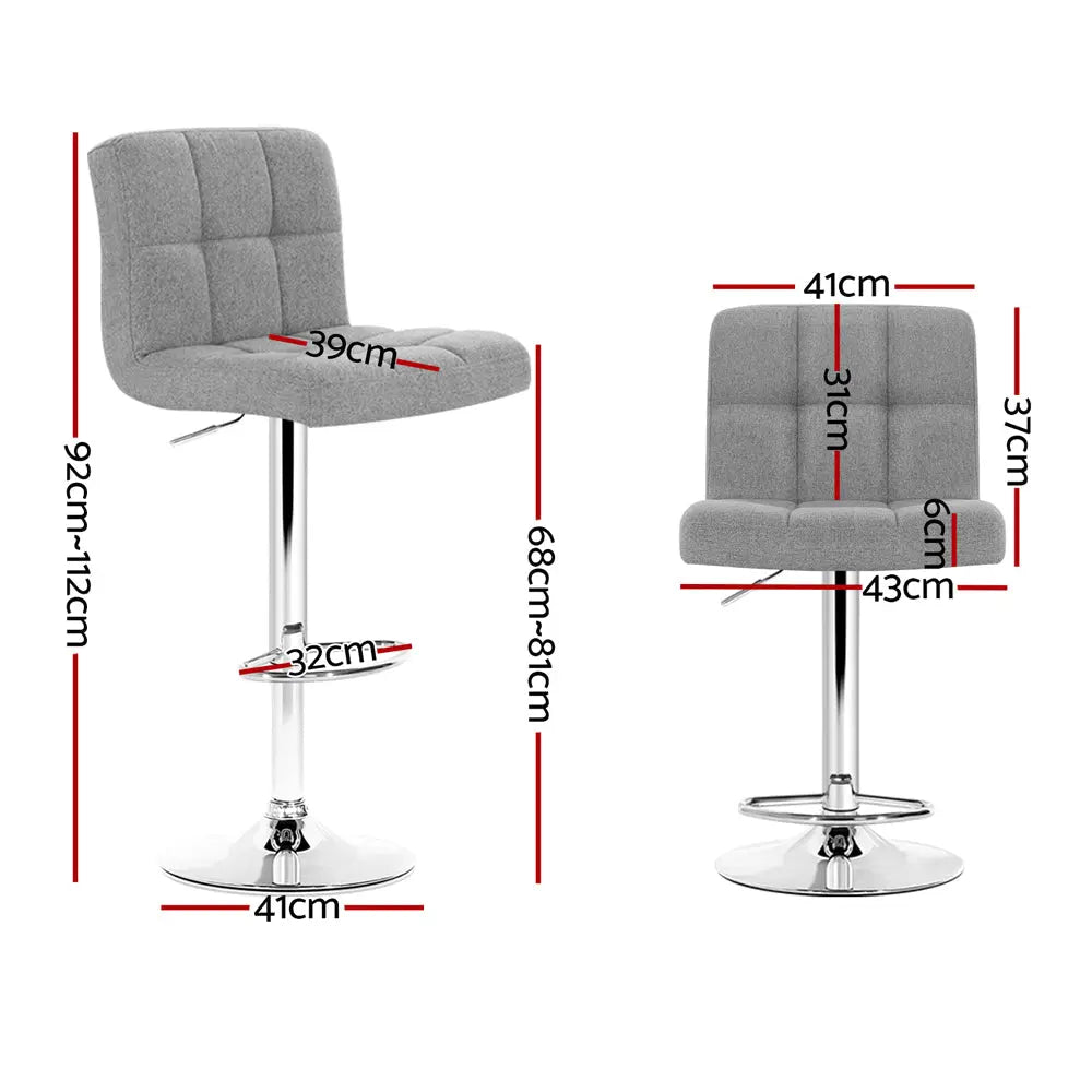 Artiss 4x Bar Stools Fabric Gas Lift Grey