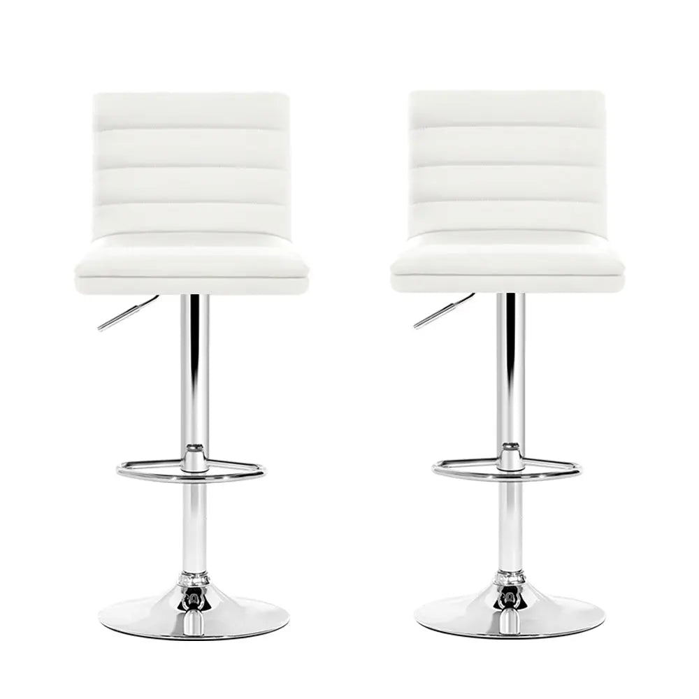 Artiss 2x Bar Stools Padded Leather Gas Lift White