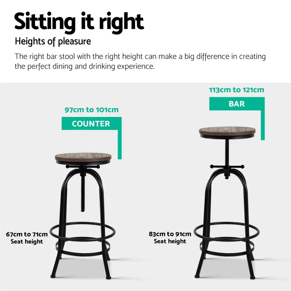 Artiss 2x Bar Stools Adjustable Wood Chairs