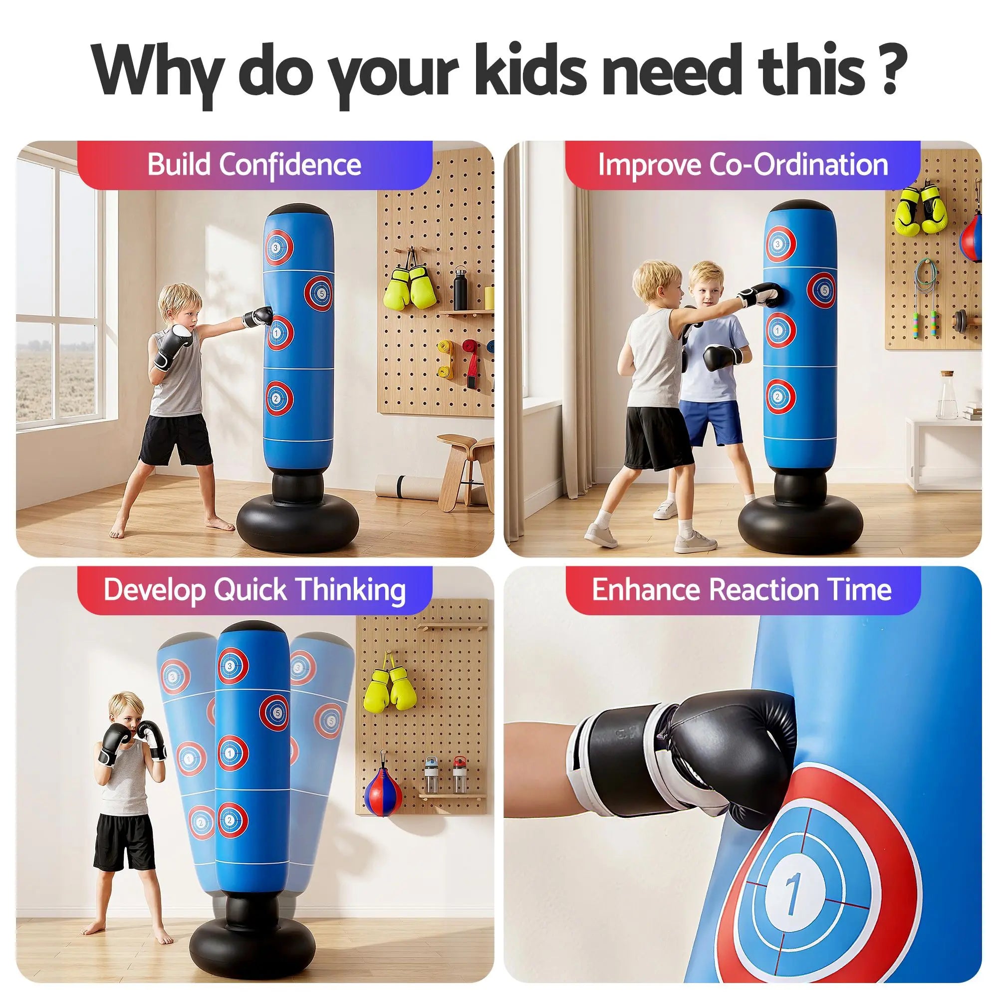 Everfit Freestanding Punching Bag Boxing Stand Inflatable Fitness 164cm Blue Wholesale Hub