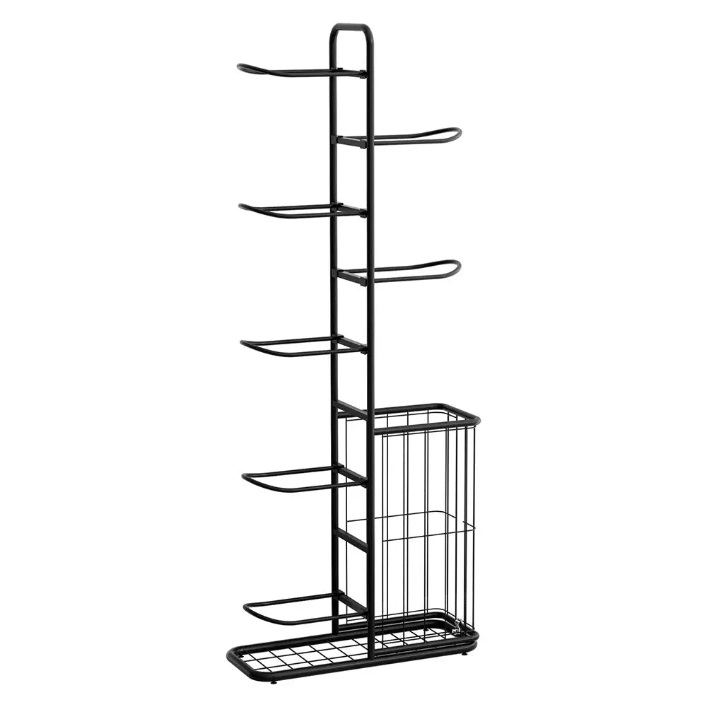 Everfit Ball Storage Rack Sports Equipment Organizer 7-Tier with Basket for Garage Gym Black Wholesale Hub