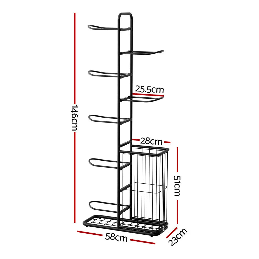 Everfit Ball Storage Rack Sports Equipment Organizer 7-Tier with Basket for Garage Gym Black Wholesale Hub