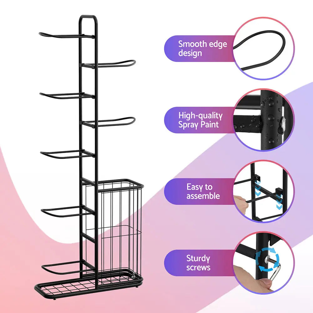 Everfit Ball Storage Rack Sports Equipment Organizer 7-Tier with Basket for Garage Gym Black Wholesale Hub