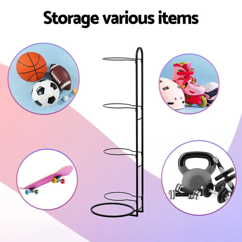 Everfit Ball Storage Rack Sports Equipment Organizer 4-Tier Holder for Garage Gym Black Wholesale Hub