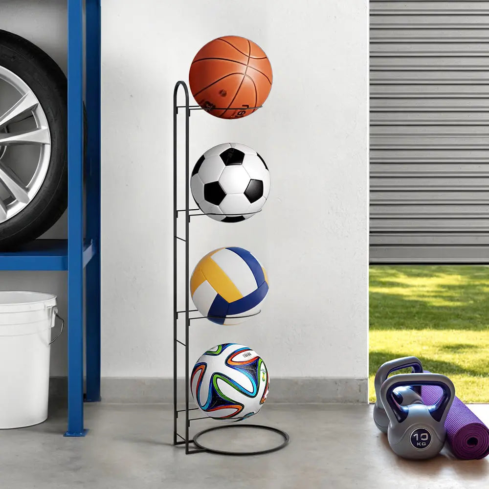 Everfit Ball Storage Rack Sports Equipment Organizer 4-Tier Holder for Garage Gym Black Wholesale Hub