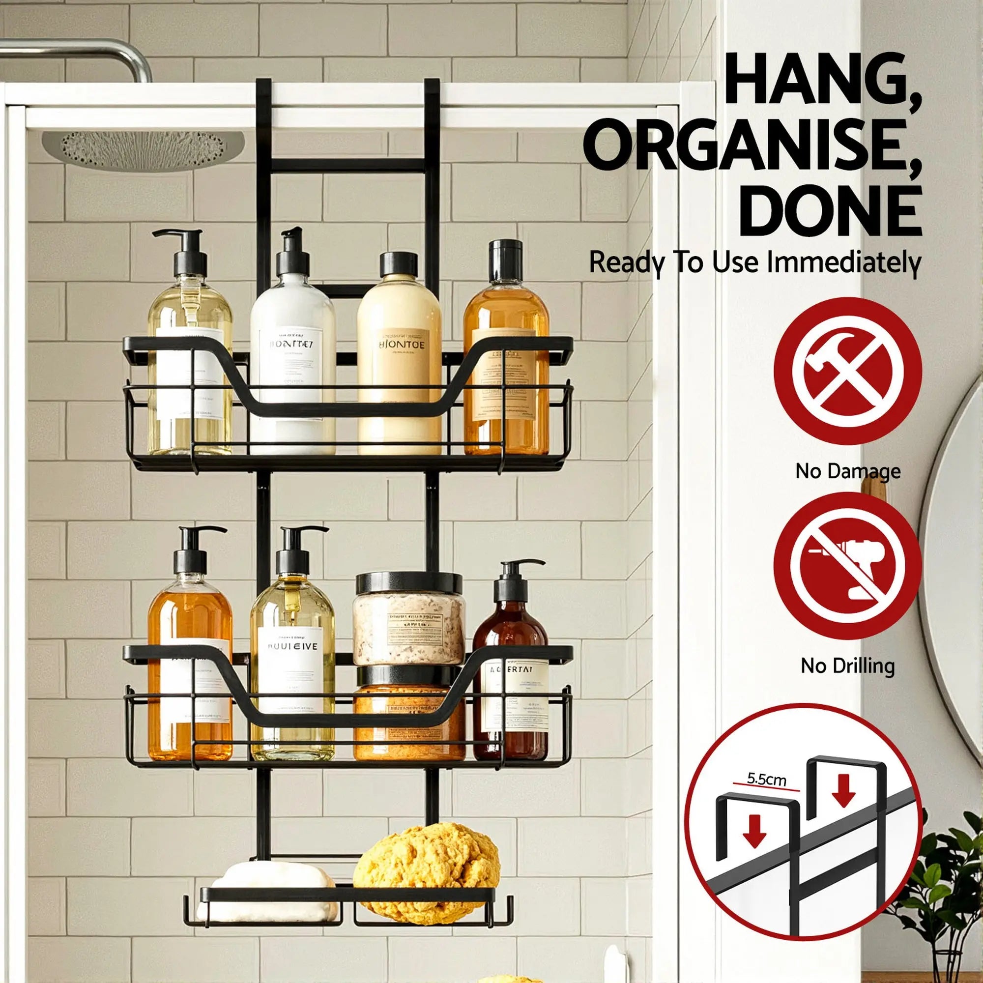 Artiss 3 Tier Over The Door Shower Caddy Hanging Bathroom Storage Organizer Wholesale Hub