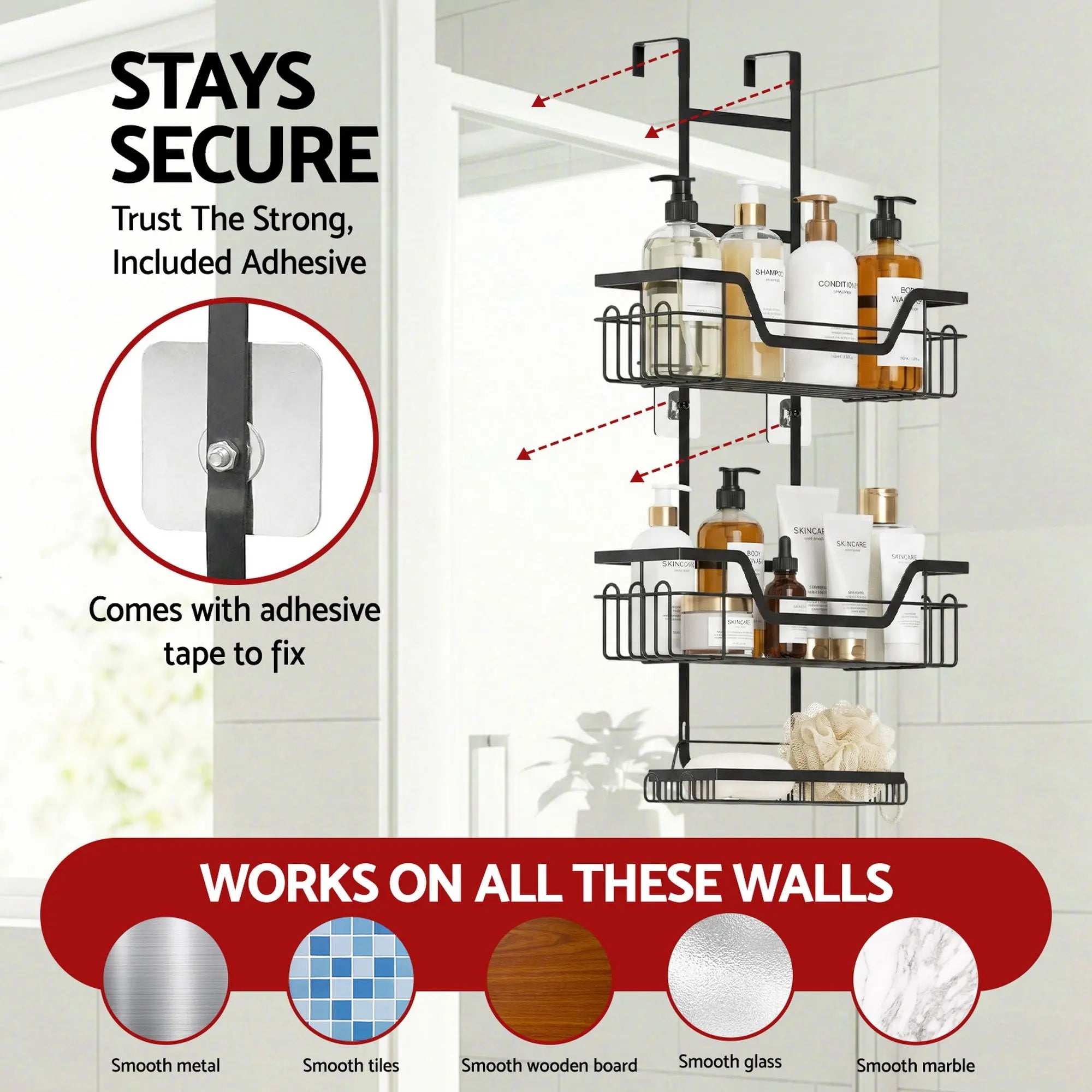Artiss 3 Tier Over The Door Shower Caddy Hanging Bathroom Storage Organizer Wholesale Hub