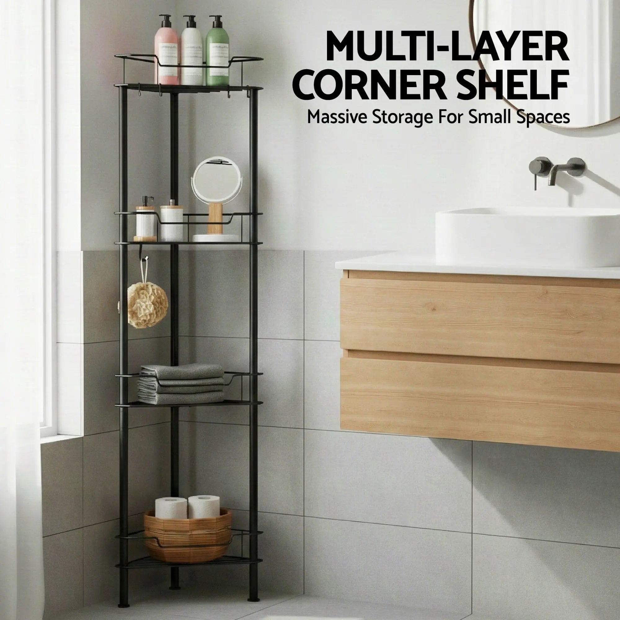 Artiss 4 Tier Floor Standing Corner Shower Caddy Bathroom Organizer Black Wholesale Hub