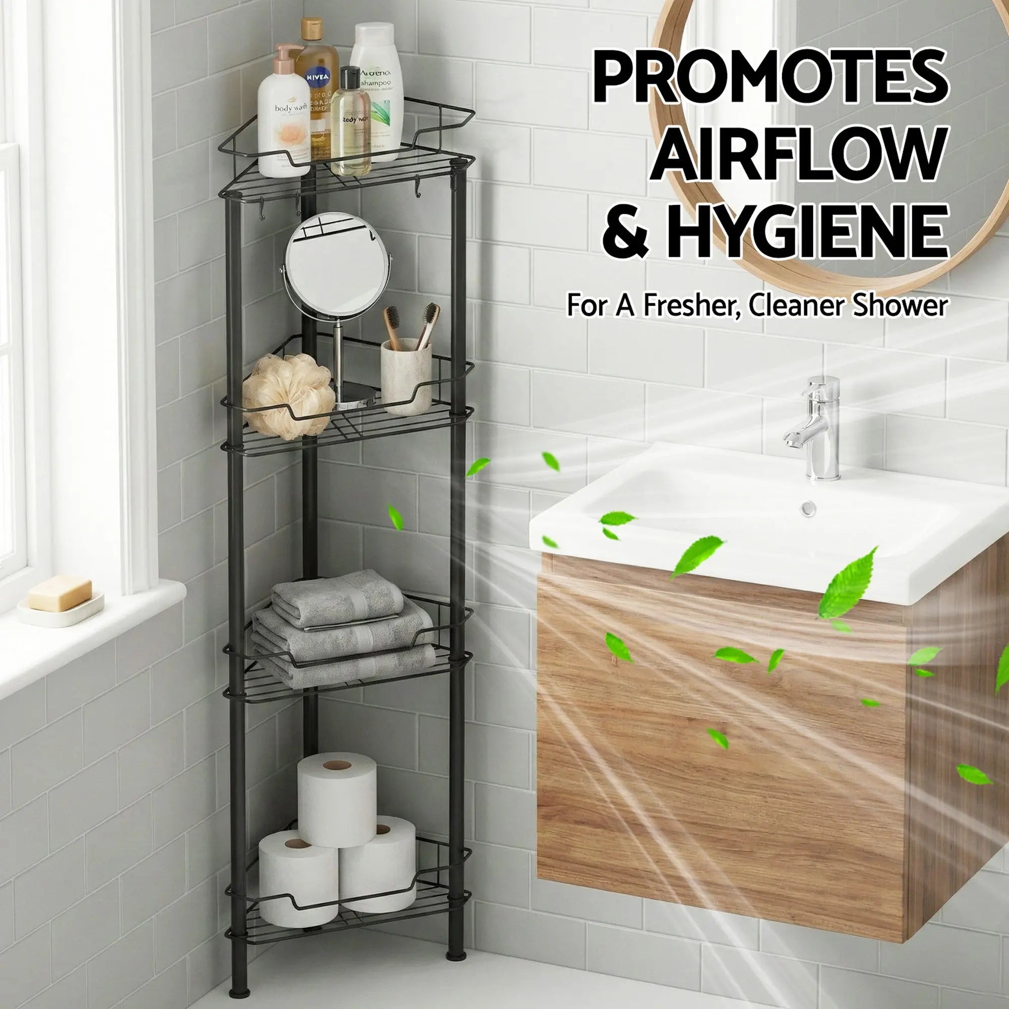 Artiss 4 Tier Floor Standing Corner Shower Caddy Bathroom Organizer Black Wholesale Hub