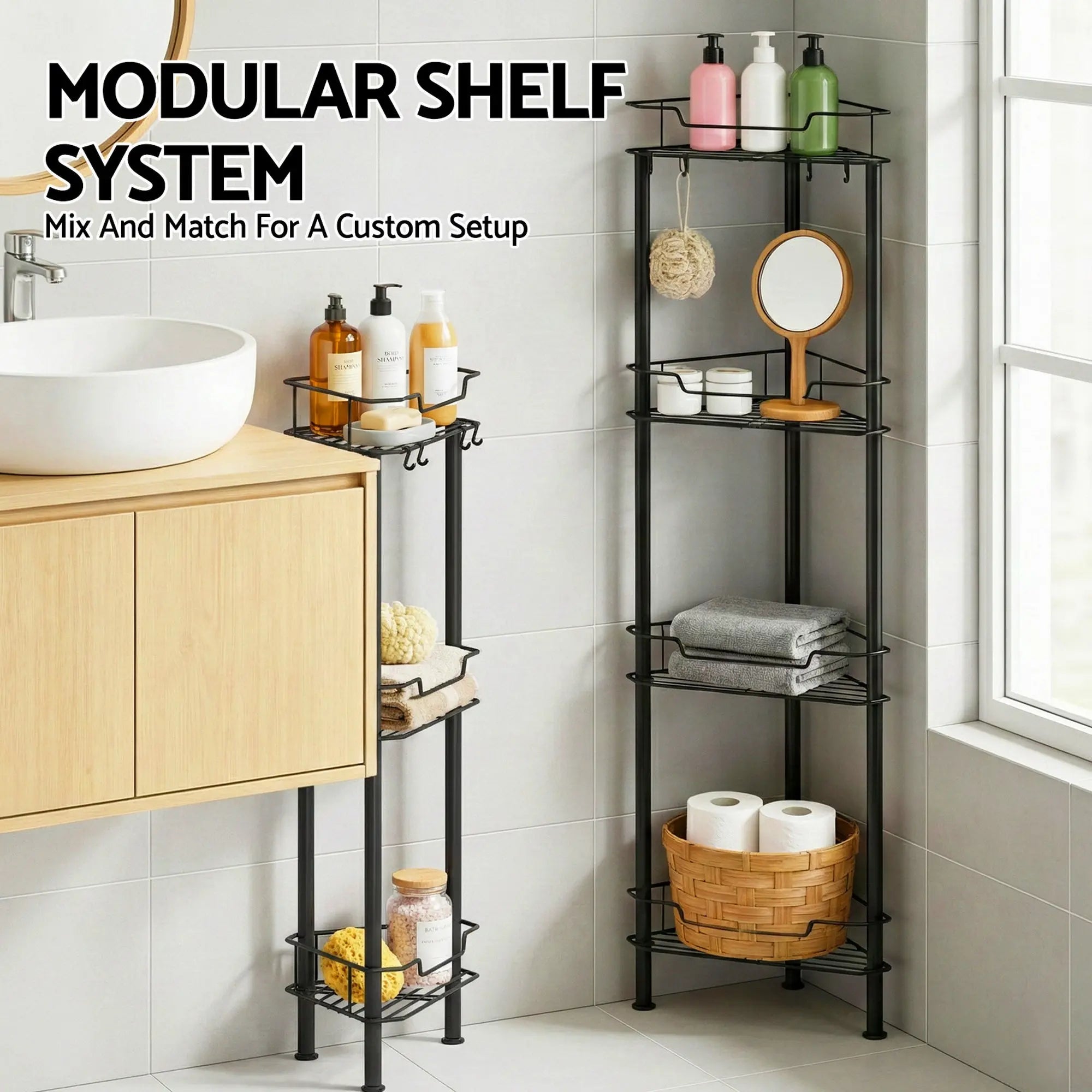 Artiss 4 Tier Floor Standing Corner Shower Caddy Bathroom Organizer Black Wholesale Hub