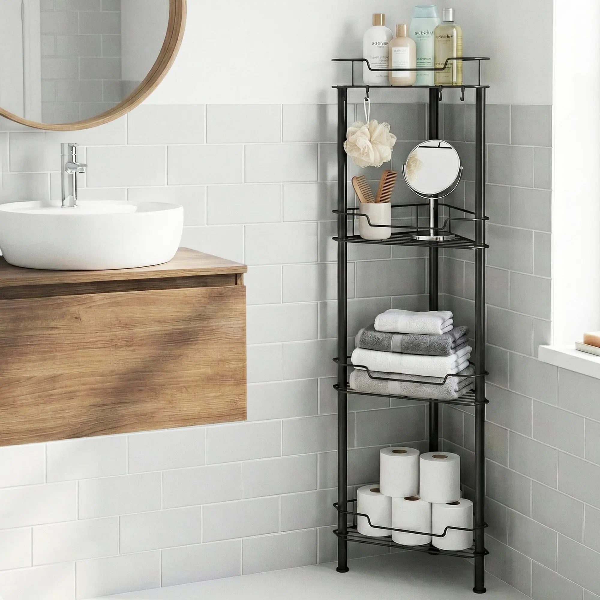 Artiss 4 Tier Floor Standing Corner Shower Caddy Bathroom Organizer Black Wholesale Hub