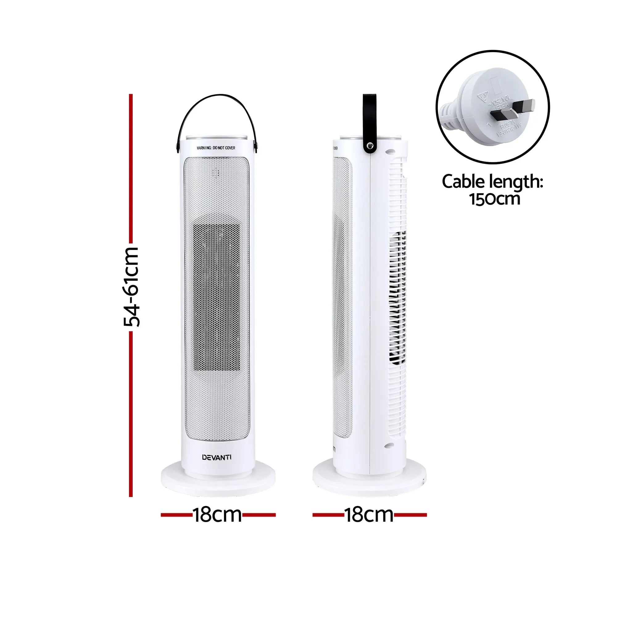 Devanti 2000W Ceramic Tower Heater Space Heaters Oscillating Indoor White Wholesale Hub