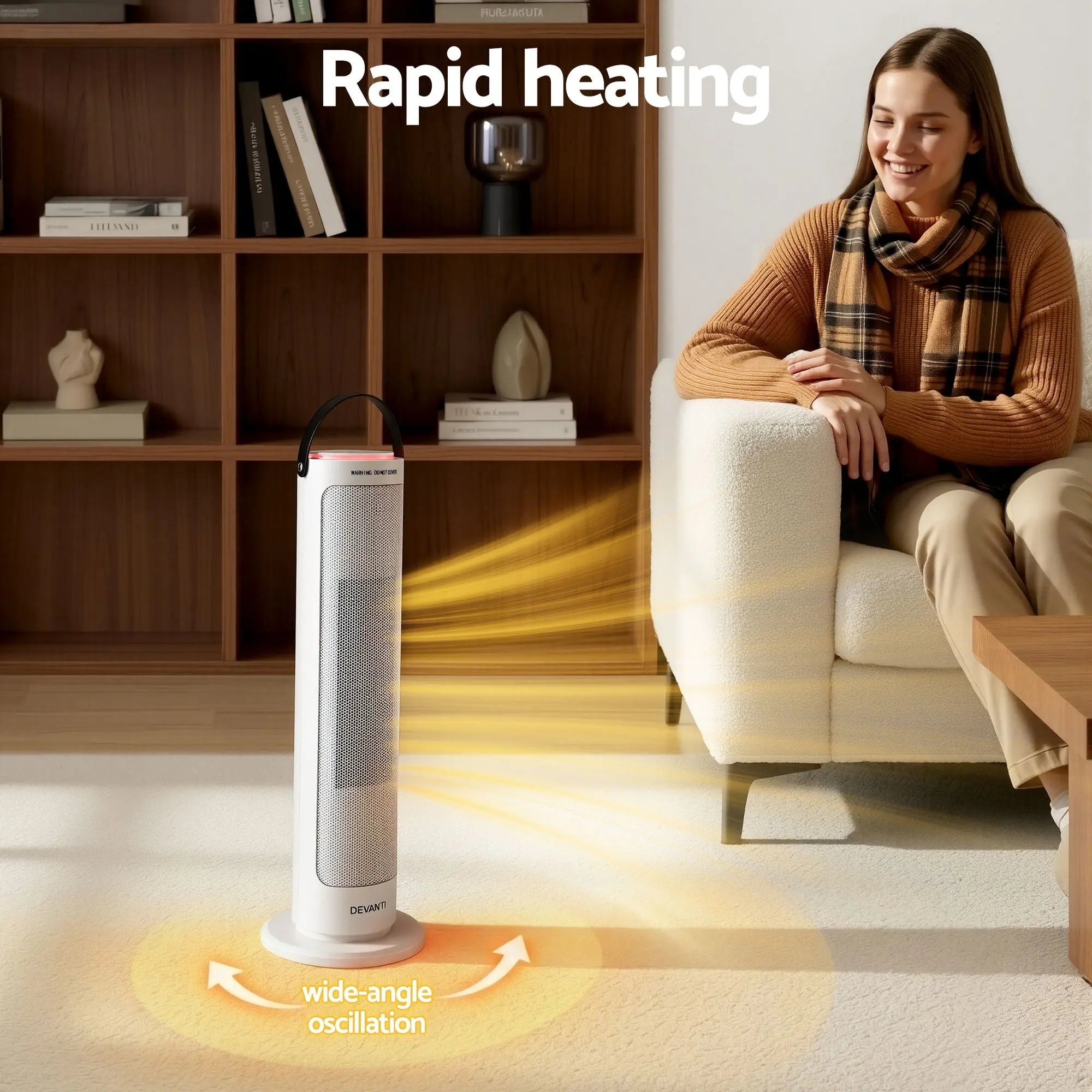 Devanti 2000W Ceramic Tower Heater Space Heaters Oscillating Indoor White Wholesale Hub