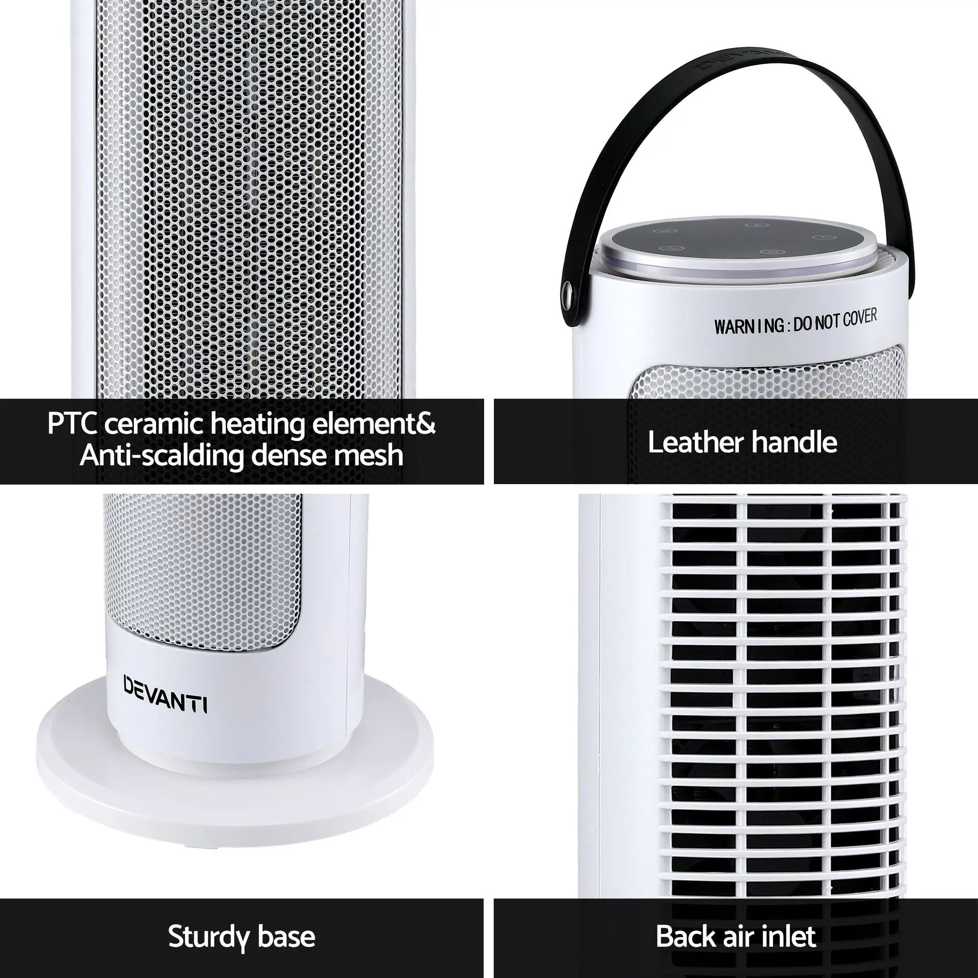 Devanti 2000W Ceramic Tower Heater Space Heaters Oscillating Indoor White Wholesale Hub