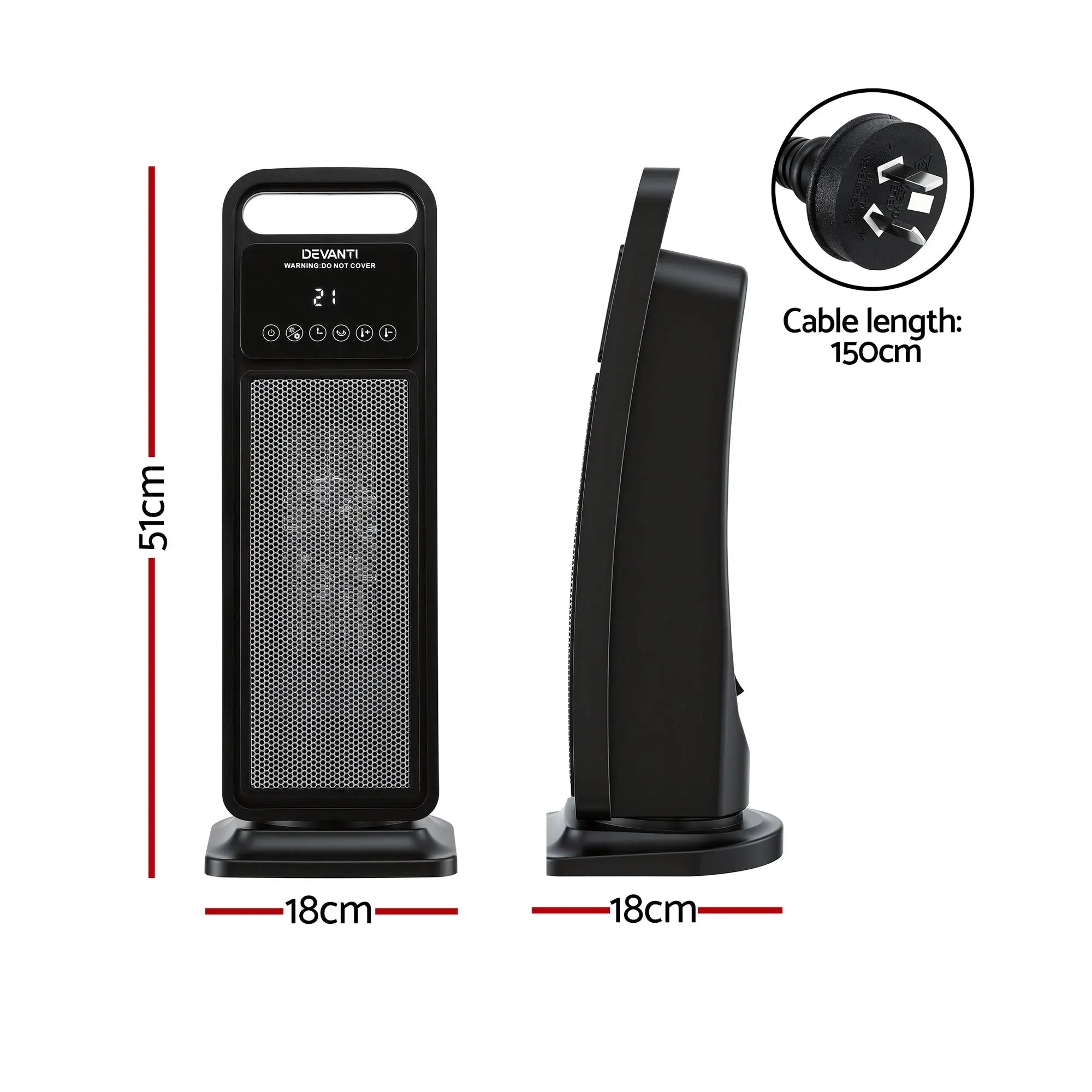 Devanti 2000W Ceramic Tower Heater Space Heaters Indoor Oscillating Black Wholesale Hub