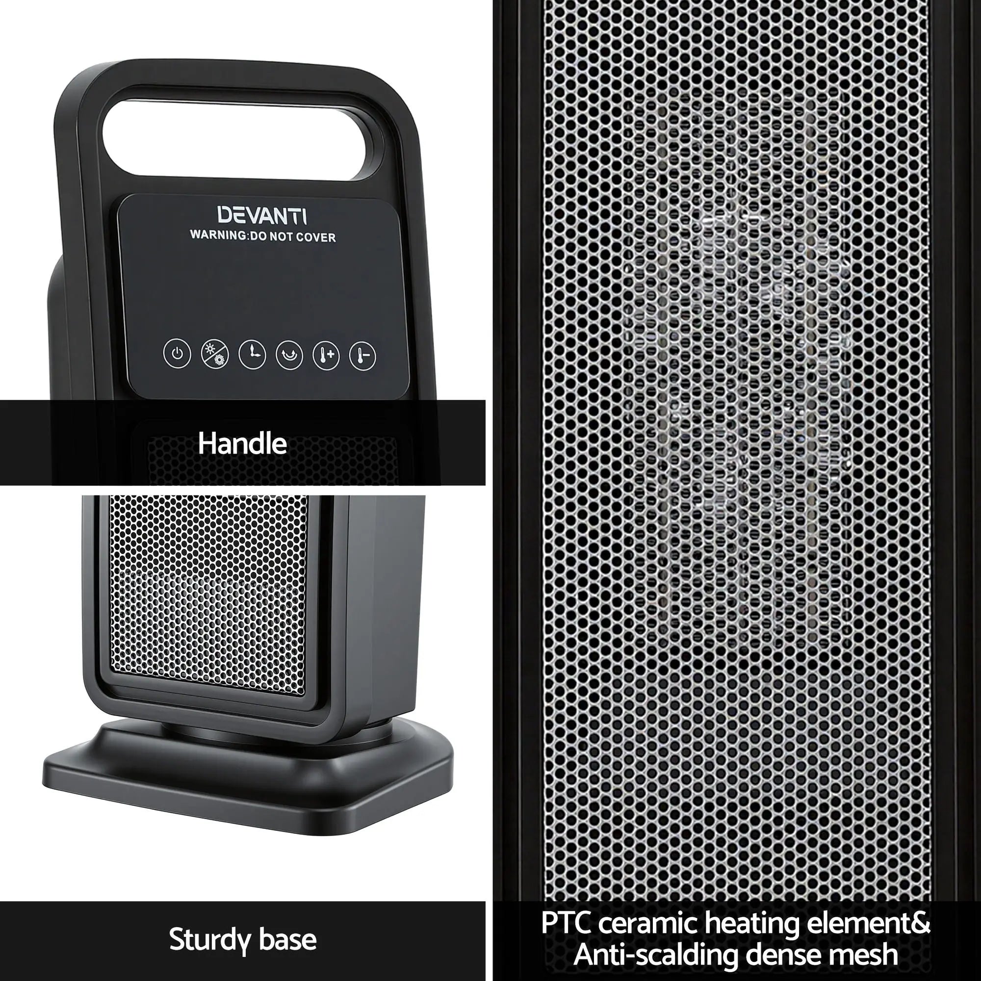 Devanti 2000W Ceramic Tower Heater Space Heaters Indoor Oscillating Black Wholesale Hub