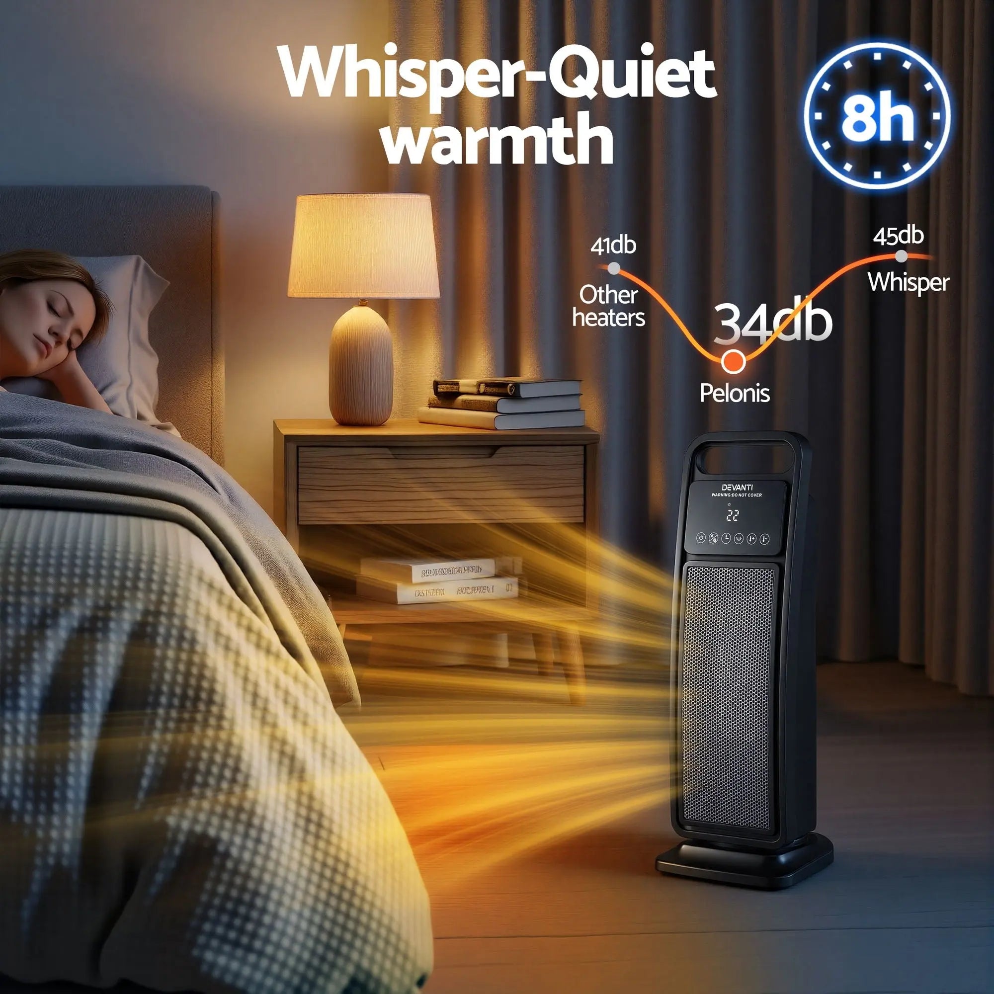 Devanti 2000W Ceramic Tower Heater Space Heaters Indoor Oscillating Black Wholesale Hub