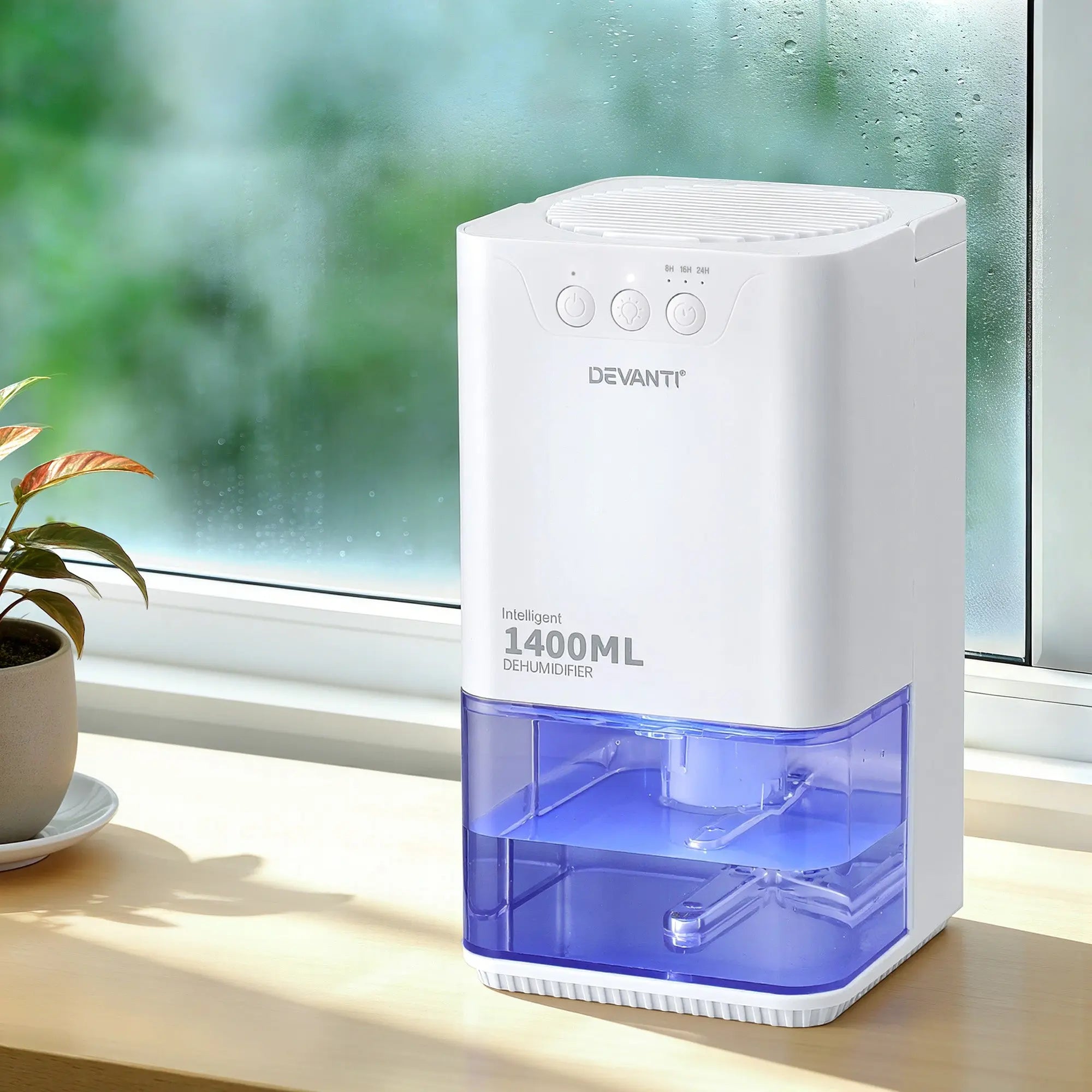 Devanti 1400ML Portable Dehumidifier Quiet Sleep Mode Timer Auto Off Bedroom White Wholesale Hub