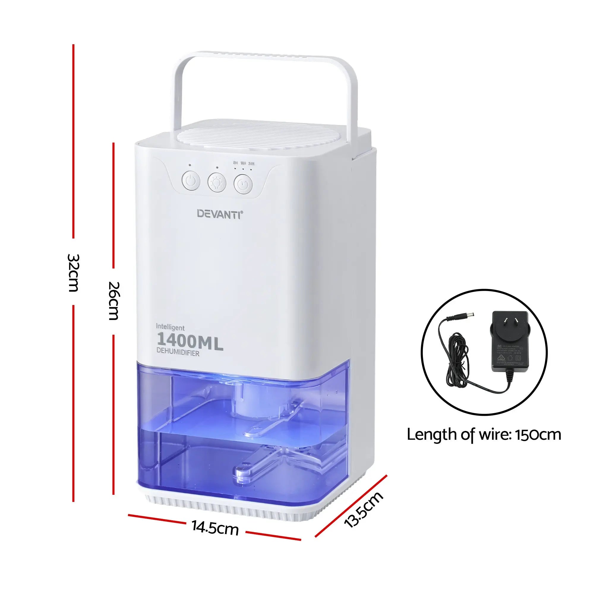 Devanti 1400ML Portable Dehumidifier Quiet Sleep Mode Timer Auto Off Bedroom White Wholesale Hub