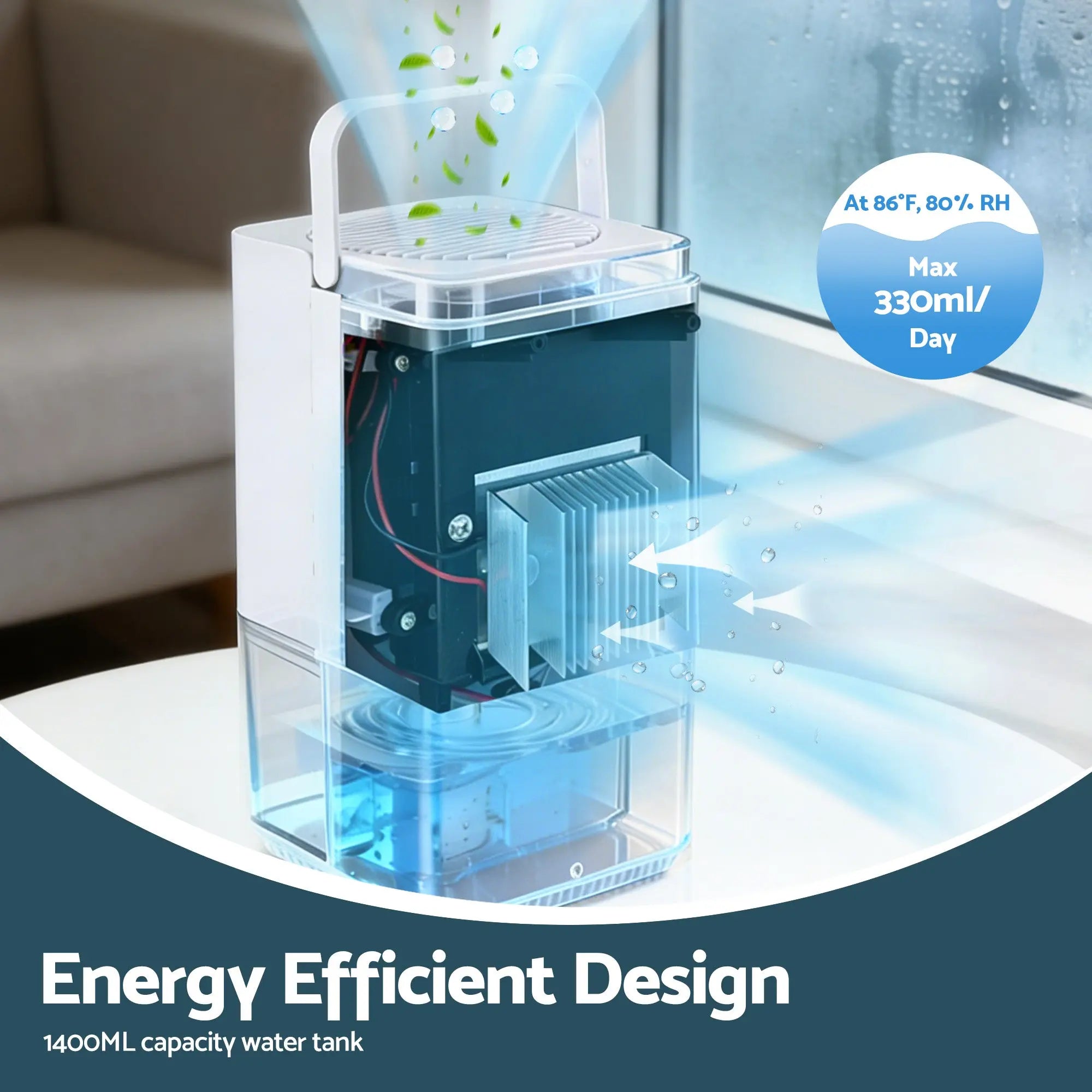 Devanti 1400ML Portable Dehumidifier Quiet Sleep Mode Timer Auto Off Bedroom White Wholesale Hub
