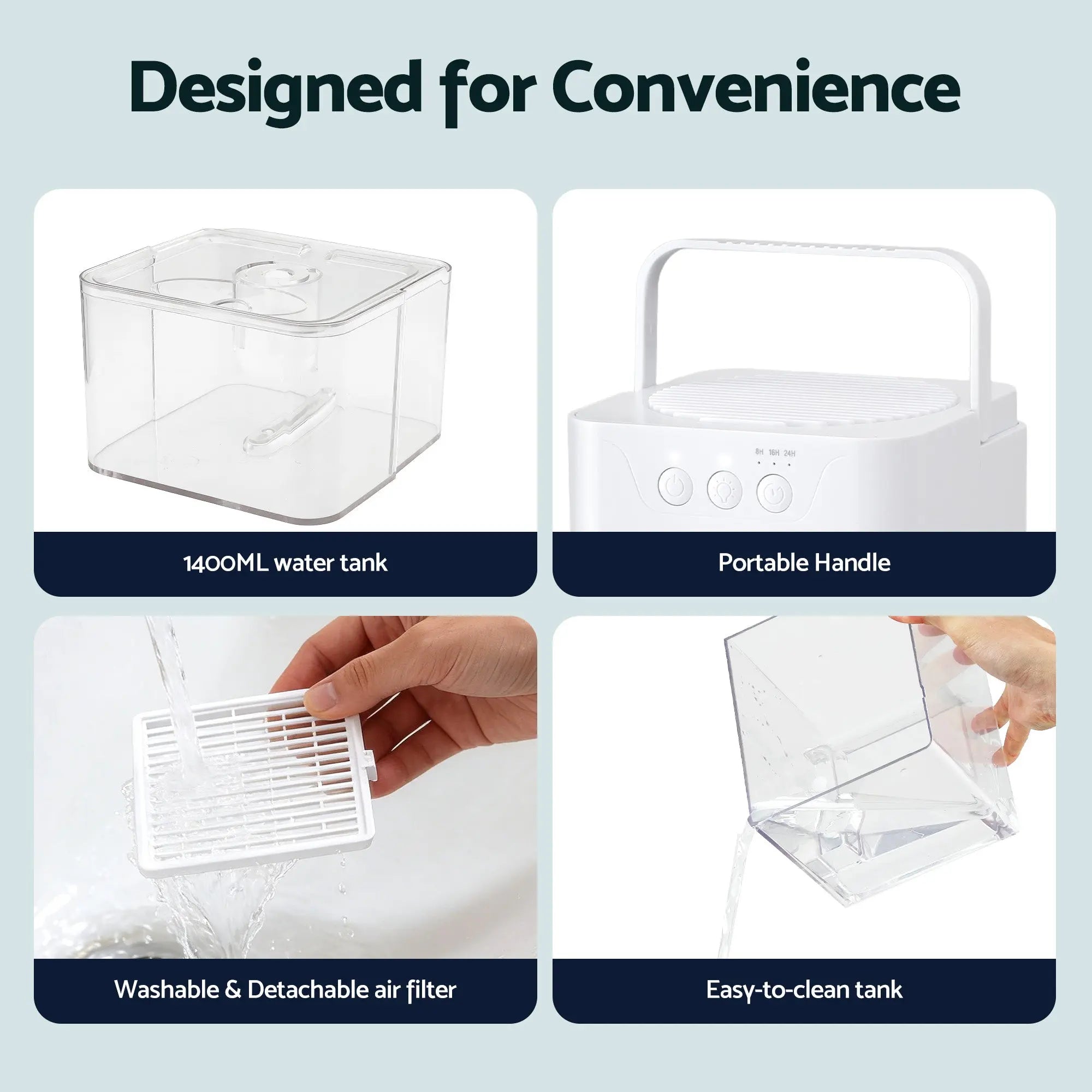 Devanti 1400ML Portable Dehumidifier Quiet Sleep Mode Timer Auto Off Bedroom White Wholesale Hub