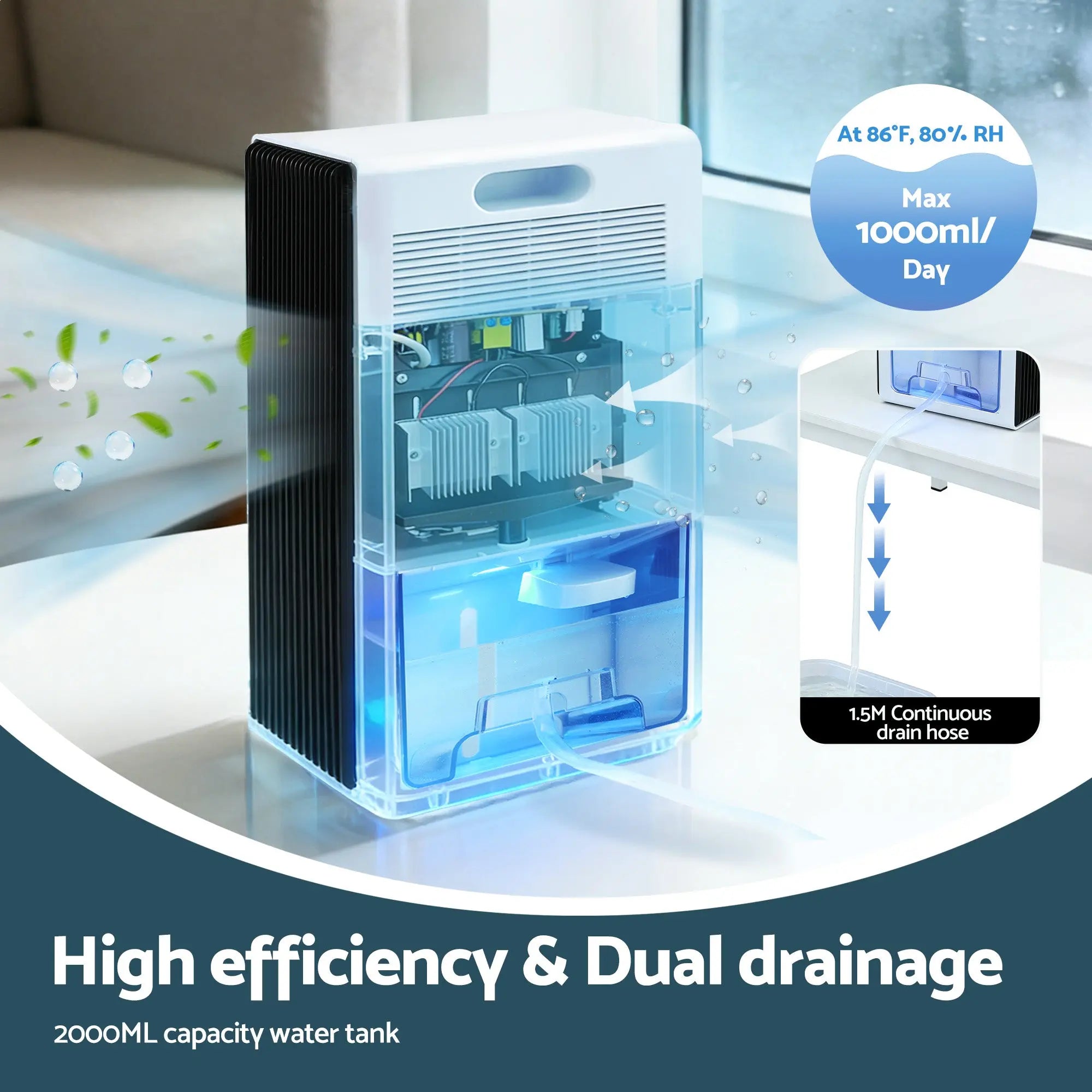 DEVANTI 2000ml Portable Dehumidifier Moisture Absorber Home Bedroom Quiet Remote Wholesale Hub