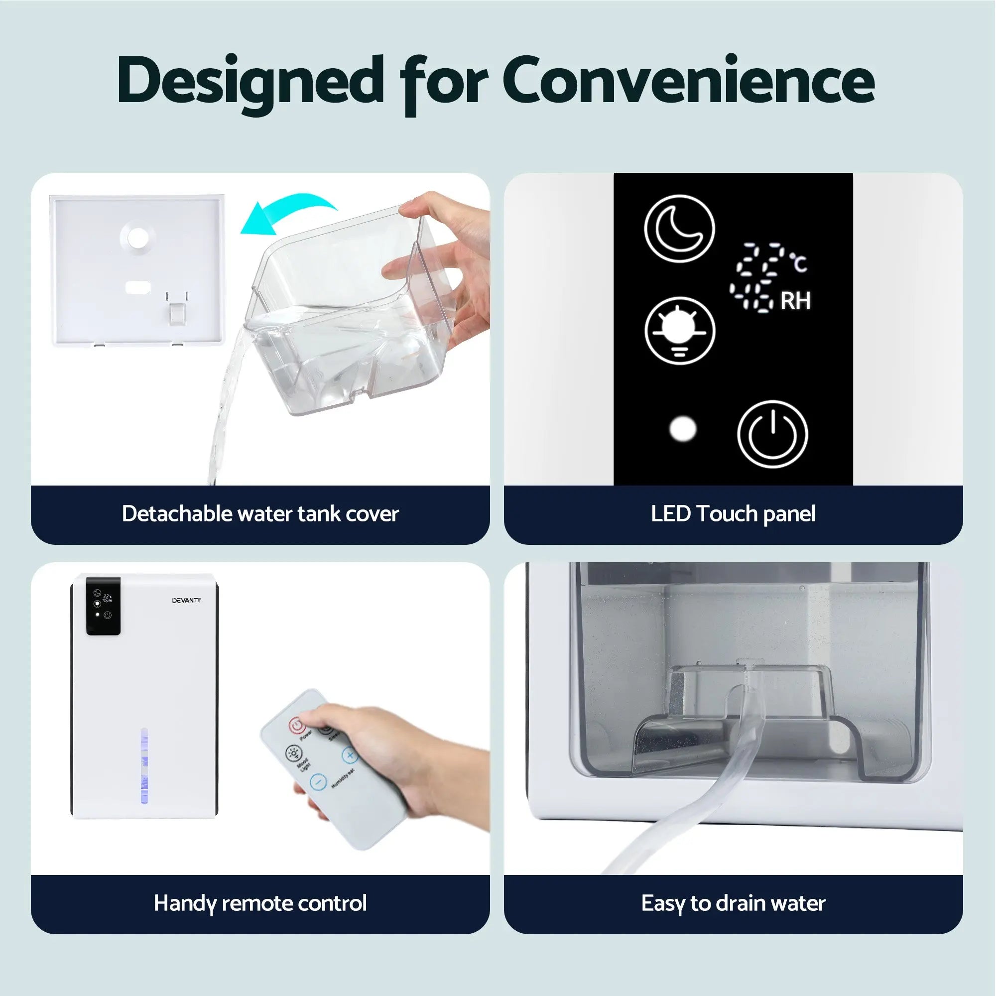 DEVANTI 2000ml Portable Dehumidifier Moisture Absorber Home Bedroom Quiet Remote Wholesale Hub