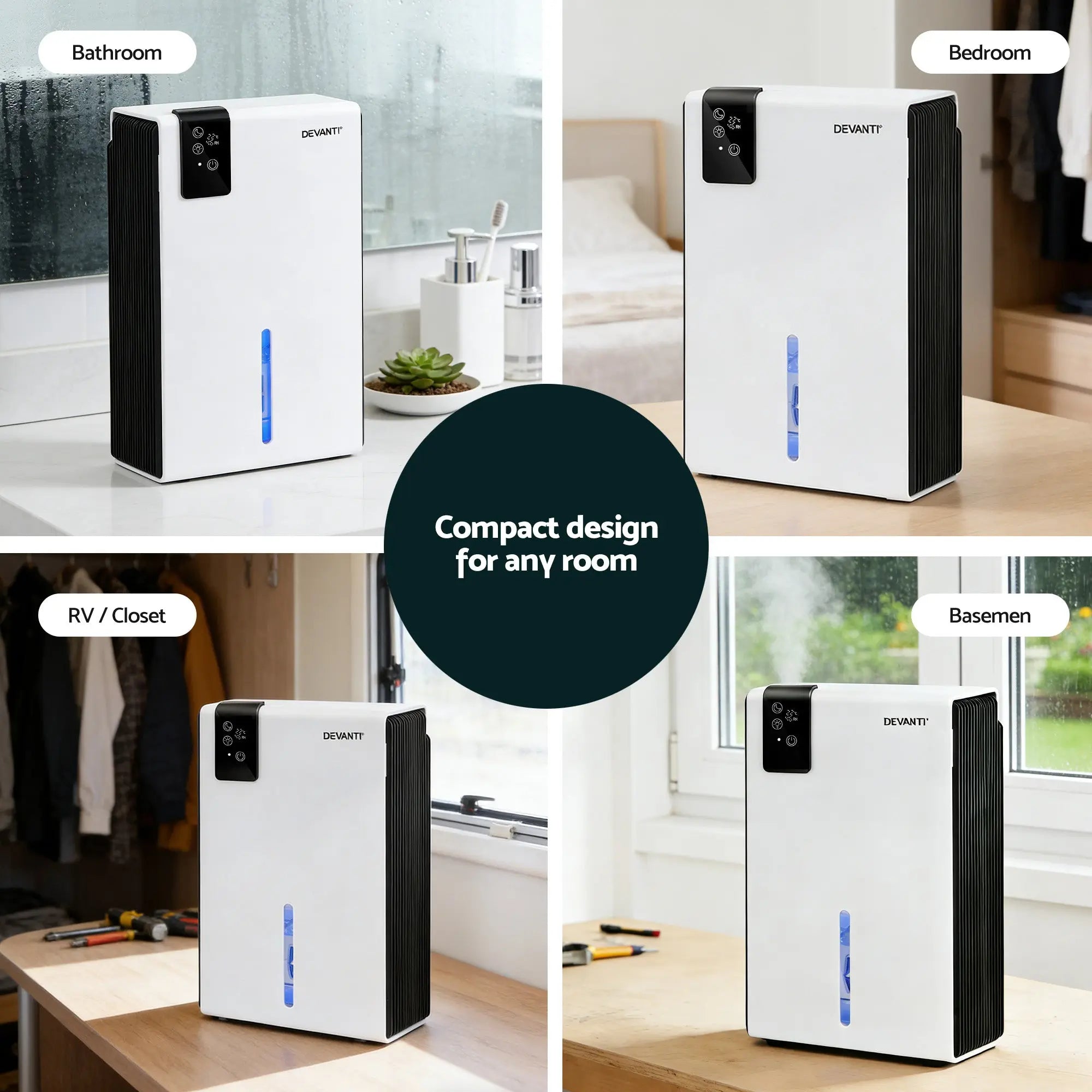 DEVANTI 2000ml Portable Dehumidifier Moisture Absorber Home Bedroom Quiet Remote Wholesale Hub