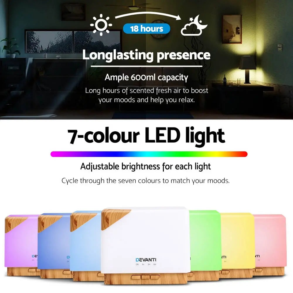 Devanti Aroma Diffuser Aromatherapy Humidifier 600ml Wholesale Hub