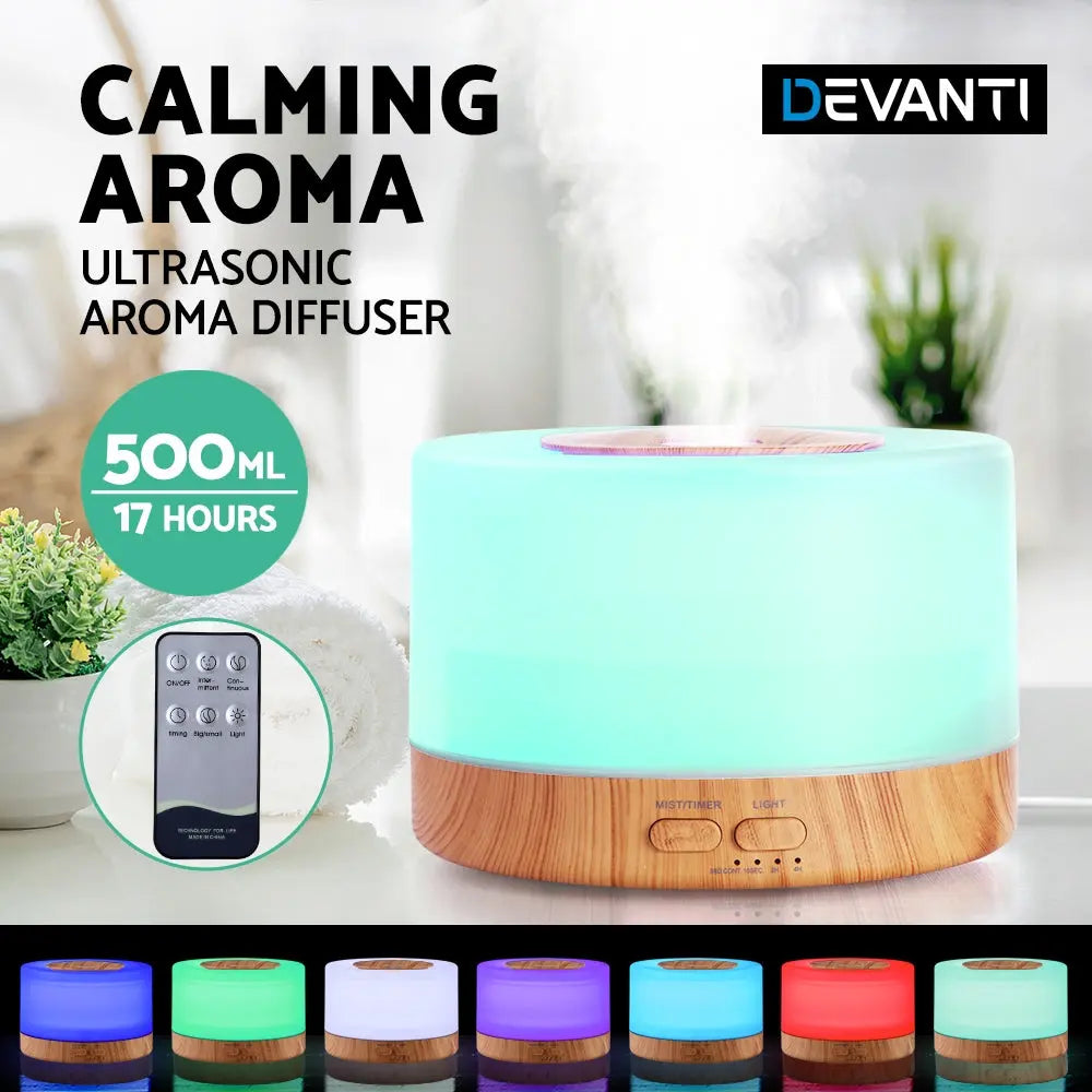 Devanti Aroma Diffuser Aromatherapy Light Wood 500ml Wholesale Hub