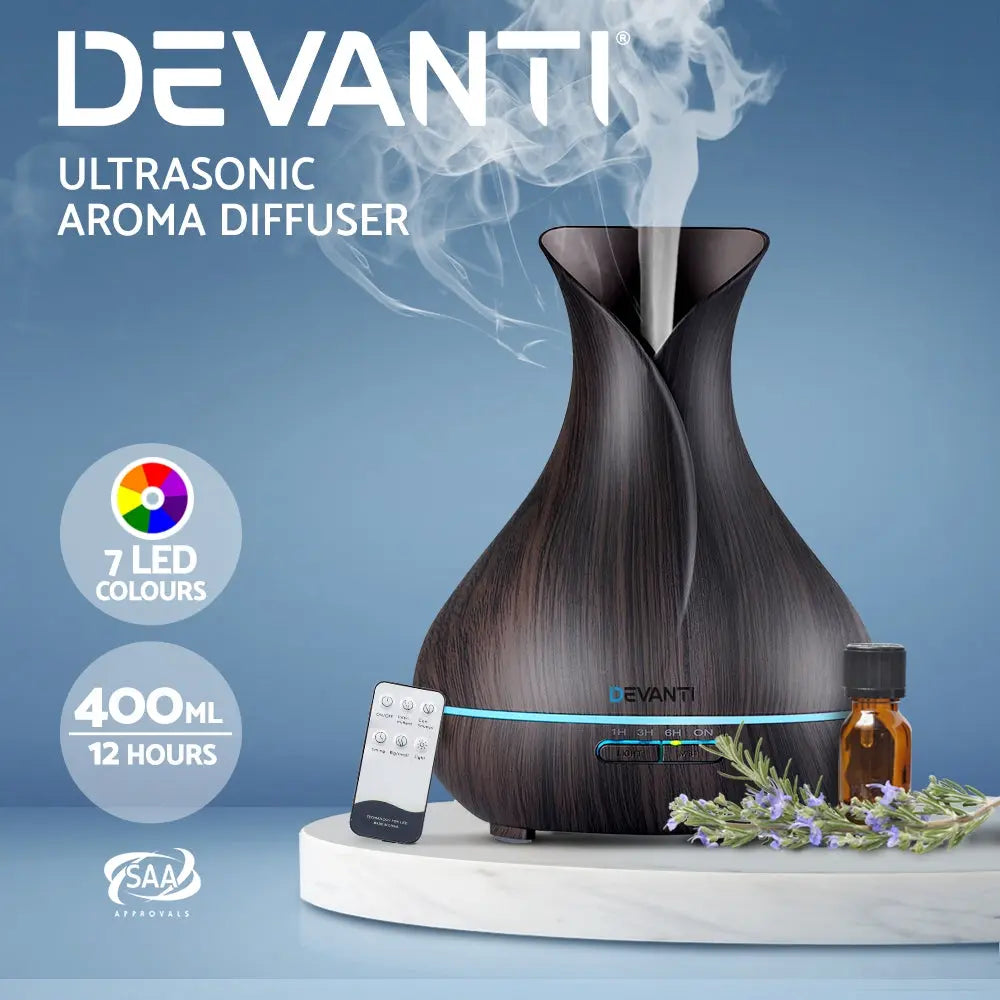 Devanti Aroma Diffuser Aromatherapy Dark Wood 400ml Wholesale Hub
