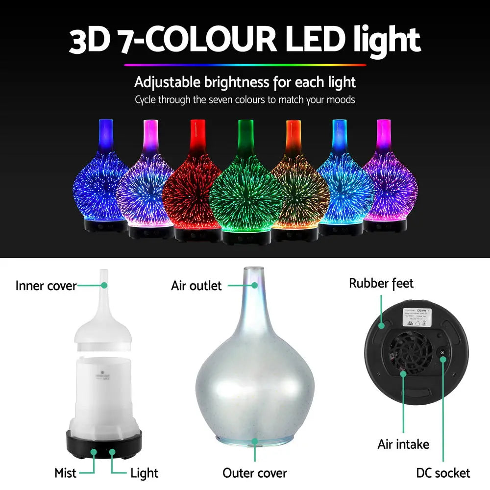 Devanti Ultrasonic Aroma Aromatherapy Diffuser 3D Light Oil Firework Humidifier Wholesale Hub