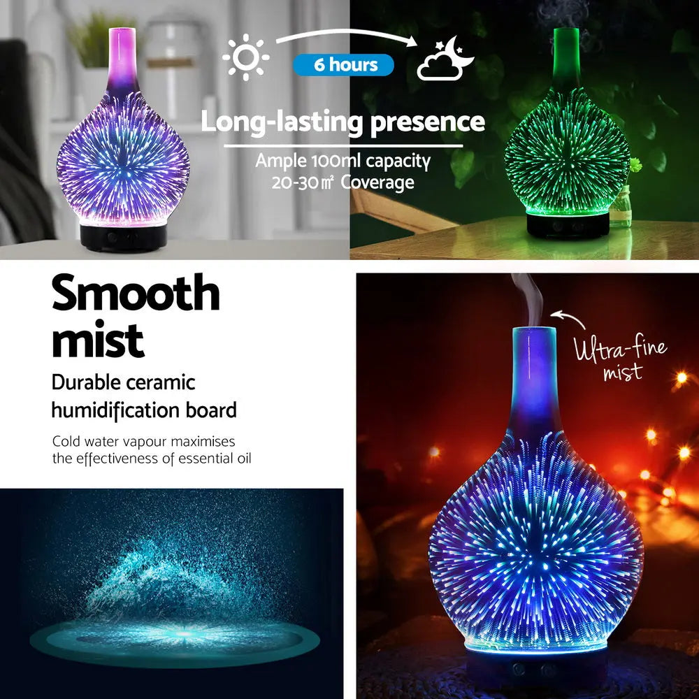 Devanti Ultrasonic Aroma Aromatherapy Diffuser 3D Light Oil Firework Humidifier Wholesale Hub