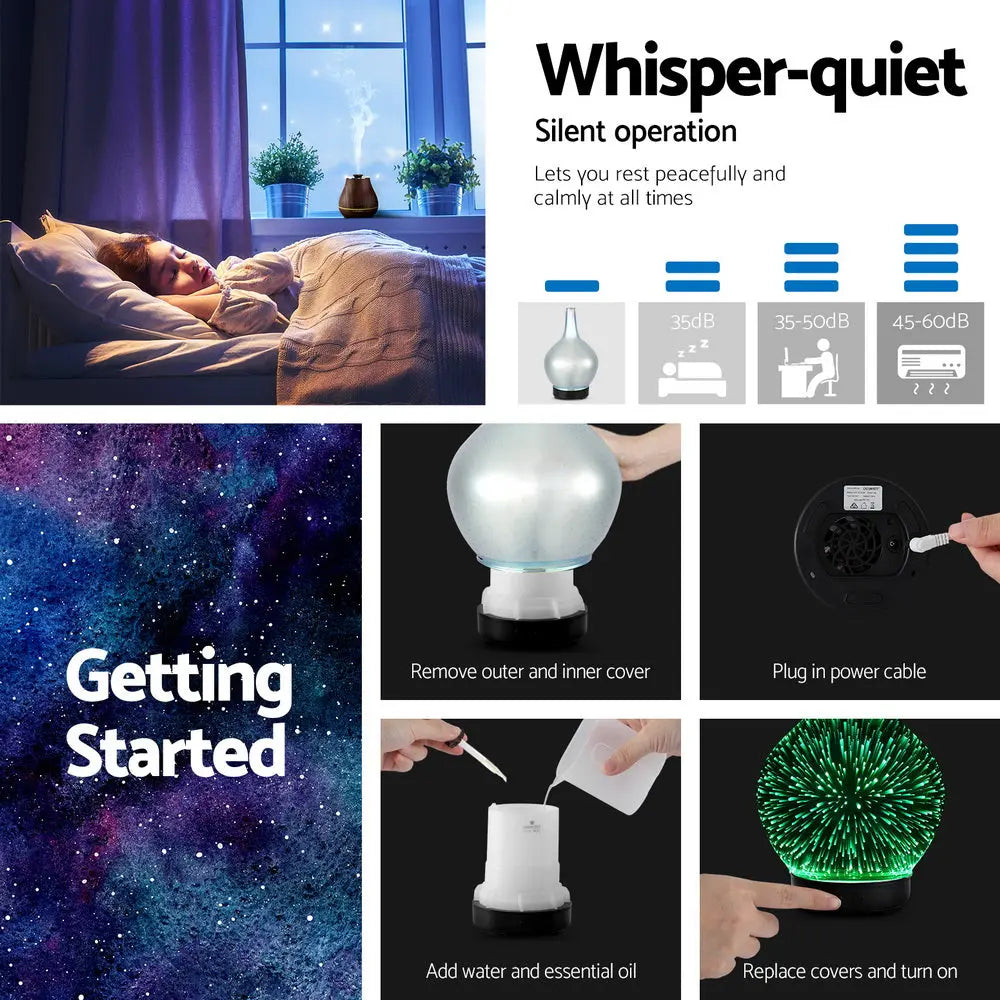 Devanti Ultrasonic Aroma Aromatherapy Diffuser 3D Light Oil Firework Humidifier Wholesale Hub