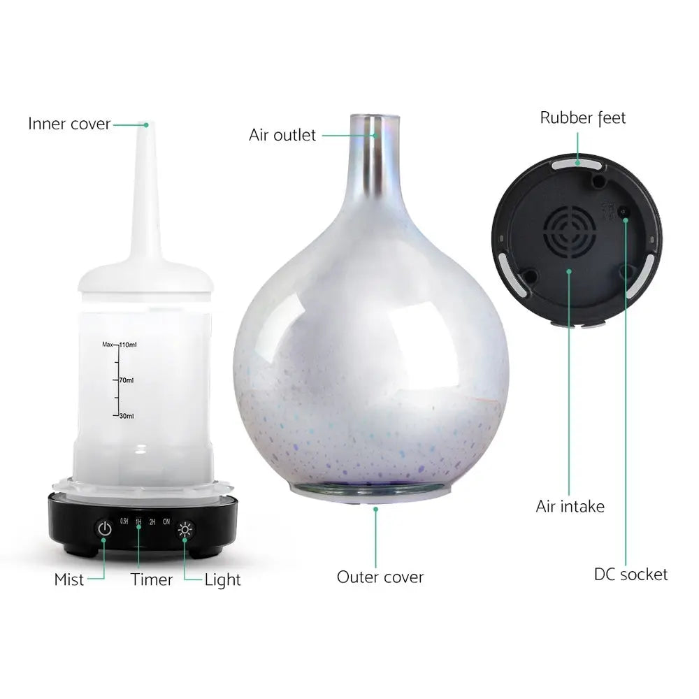 Devanti Aroma Diffuser Aromatherapy 3D Glass 100ml Wholesale Hub