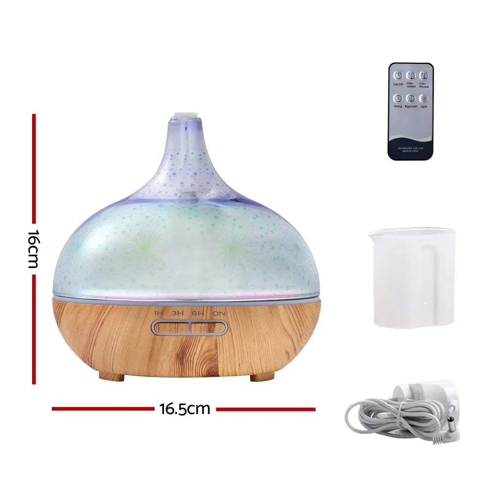 Devanti Aroma Diffuser Aromatherapy 3D Glass 400ml Wholesale Hub