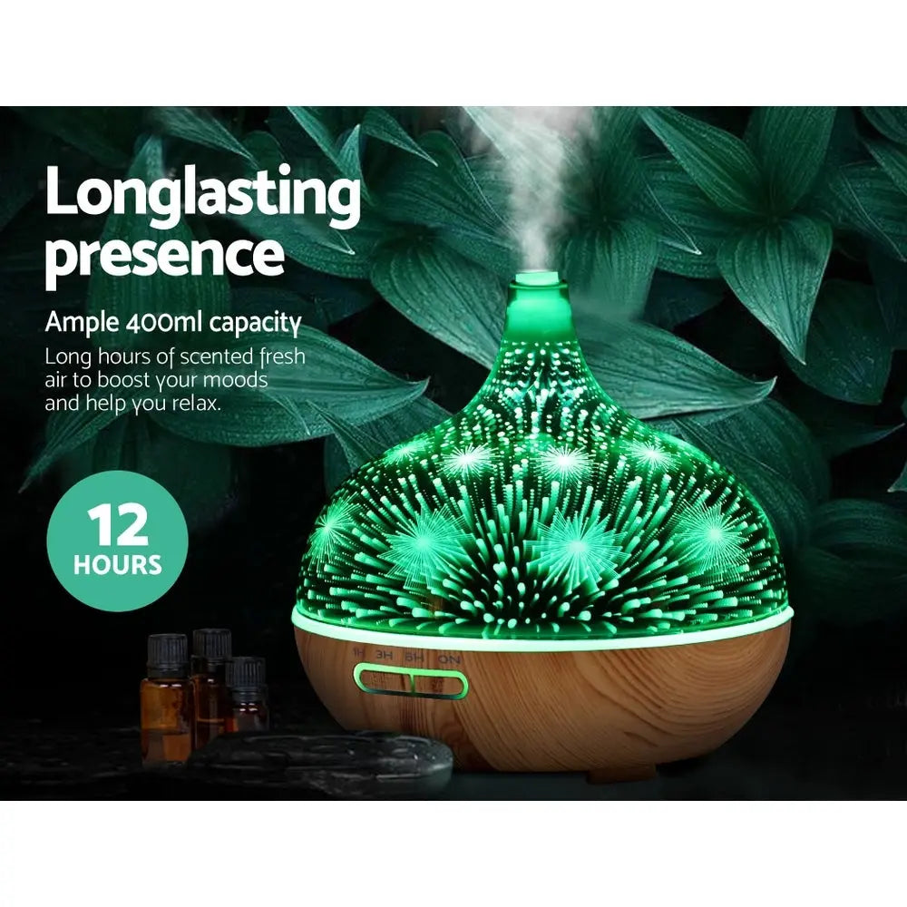 Devanti Aroma Diffuser Aromatherapy 3D Glass 400ml Wholesale Hub