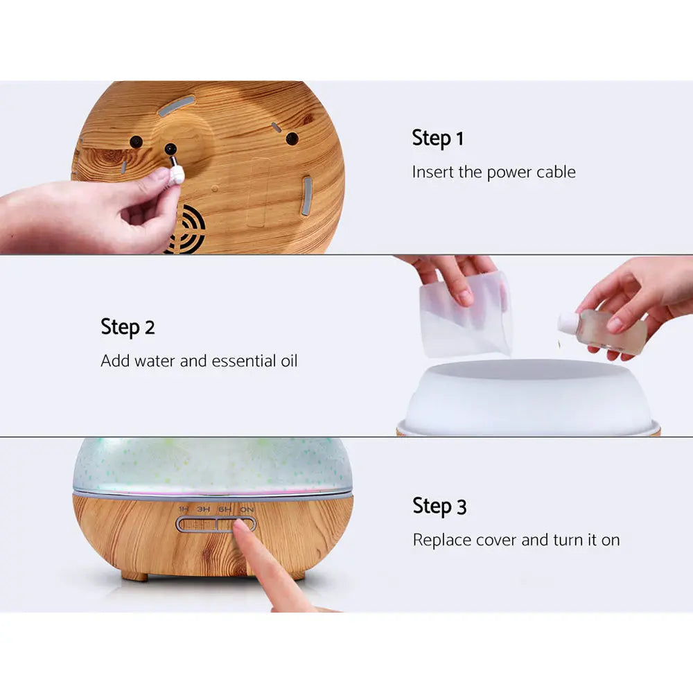 Devanti Aroma Diffuser Aromatherapy 3D Glass 400ml Wholesale Hub