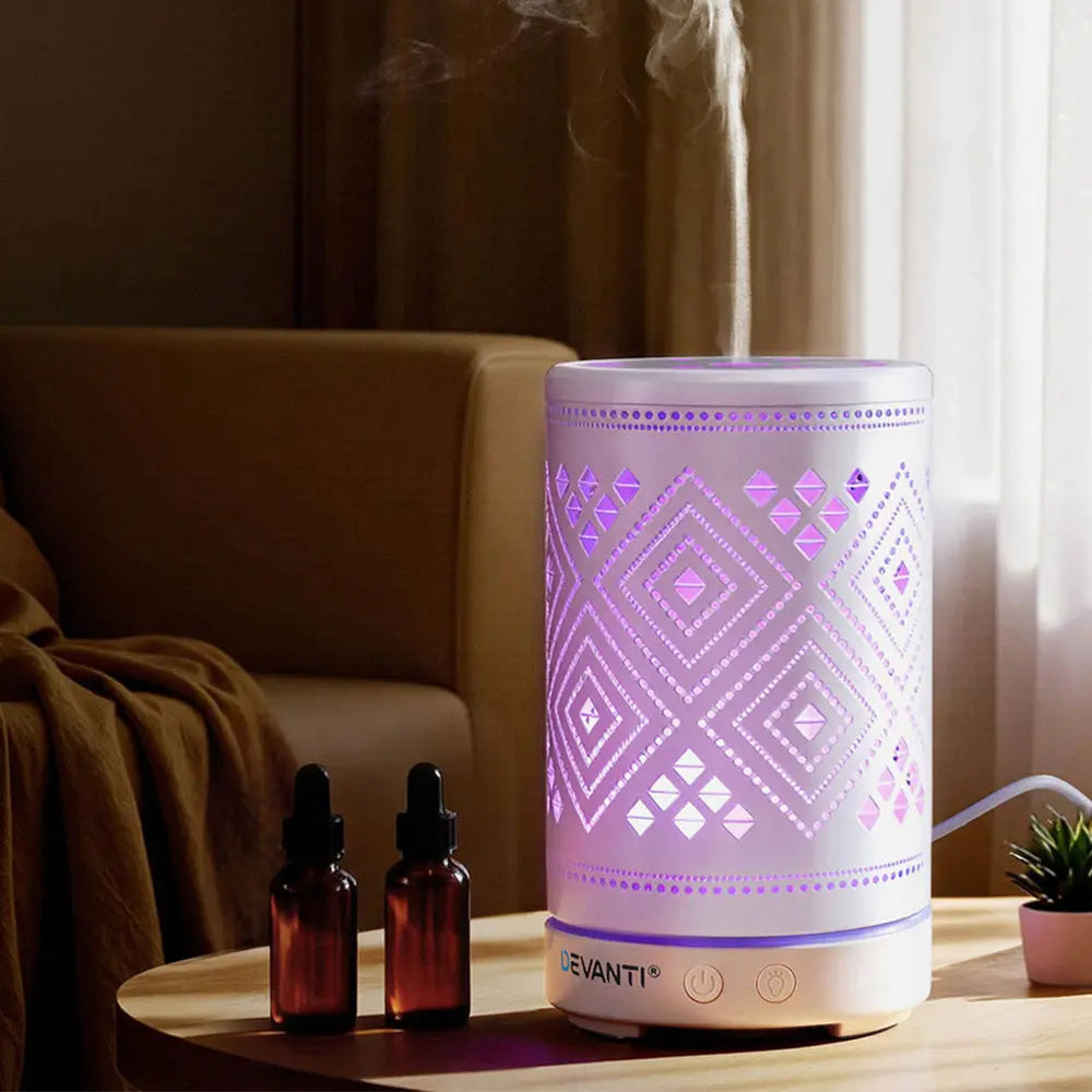 Devanti Ultrasonic Aroma Diffuser Aromatherapy 100ml LED Lights Iron Humidifier Forest Wholesale Hub