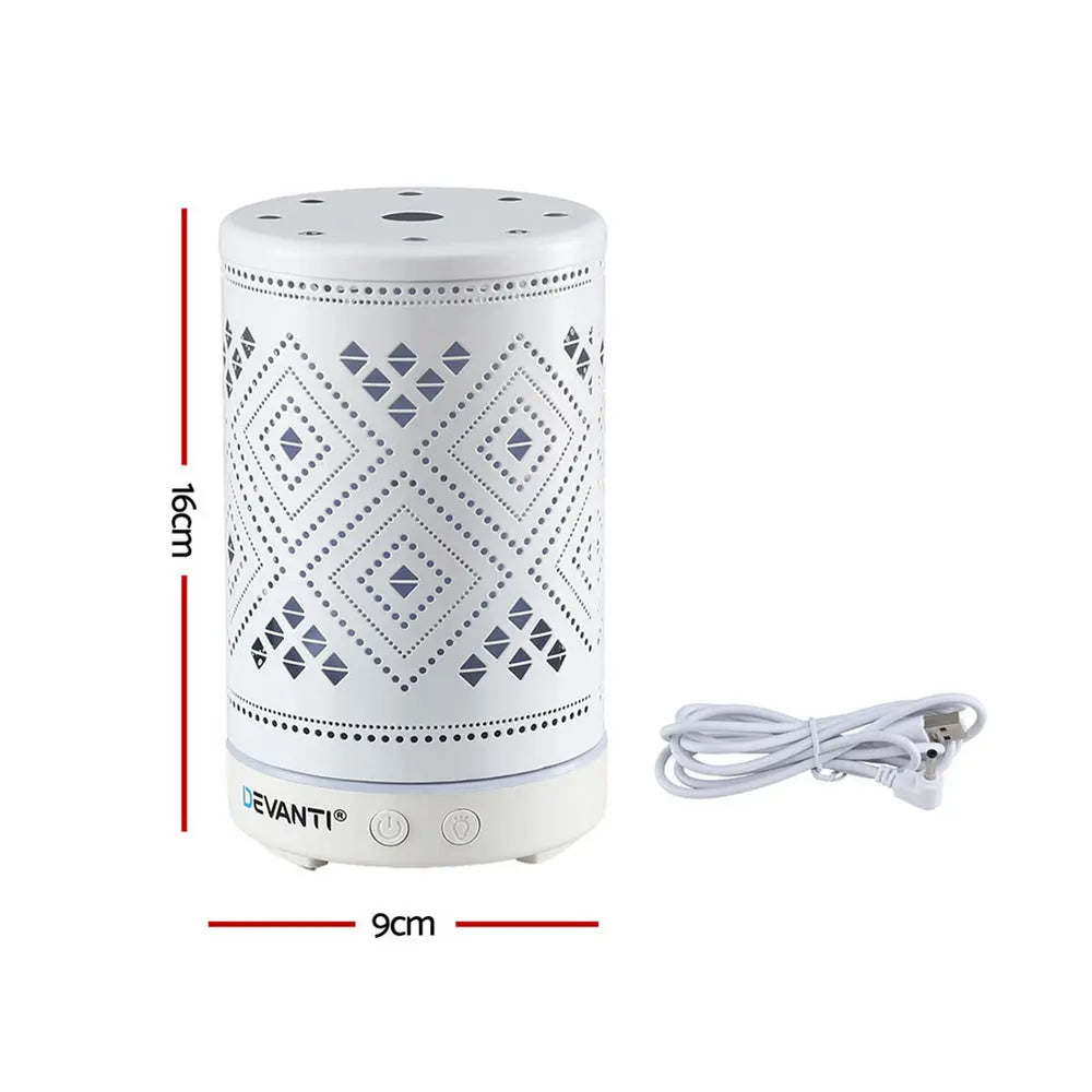 Devanti Ultrasonic Aroma Diffuser Aromatherapy 100ml LED Lights Iron Humidifier Forest Wholesale Hub