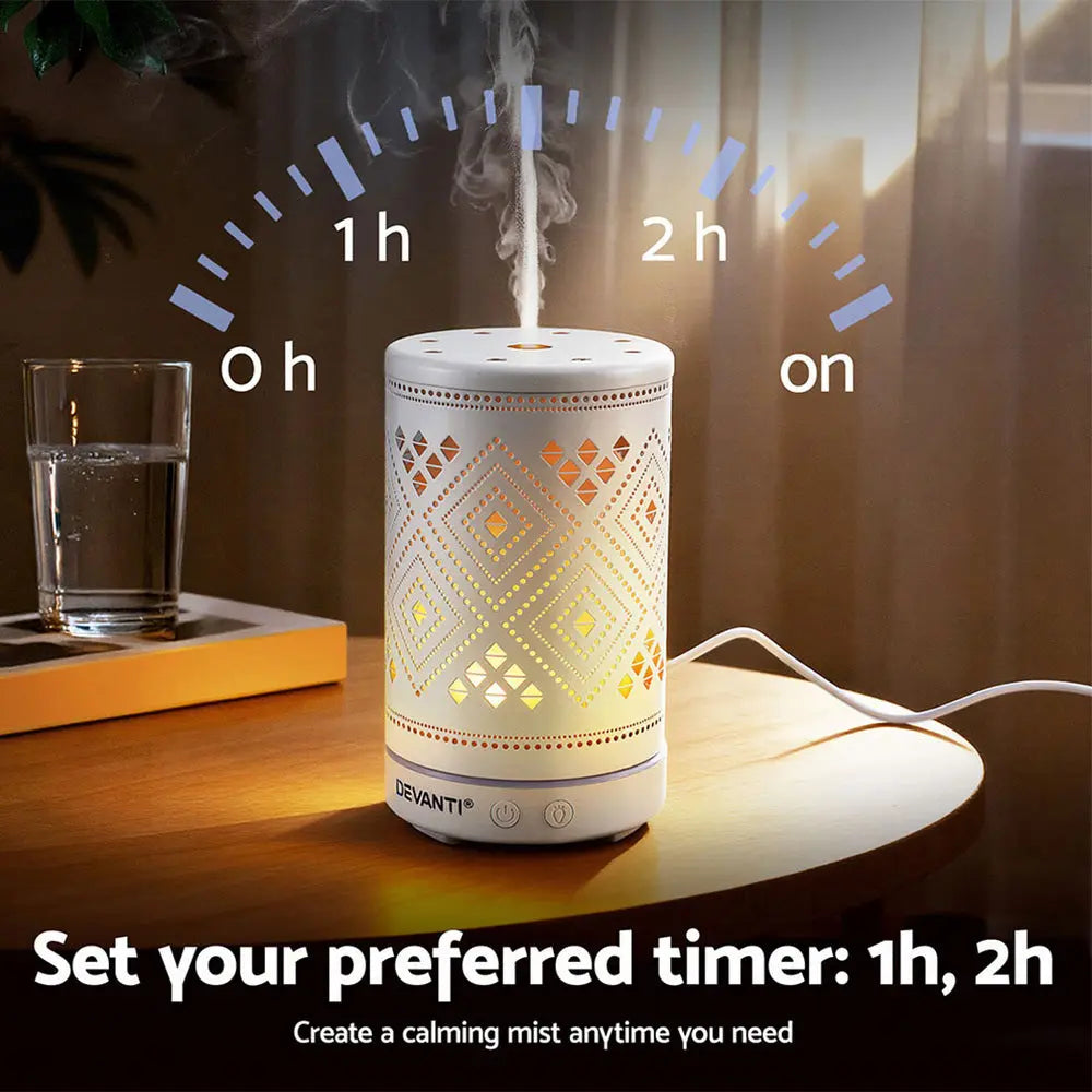 Devanti Ultrasonic Aroma Diffuser Aromatherapy 100ml LED Lights Iron Humidifier Forest Wholesale Hub