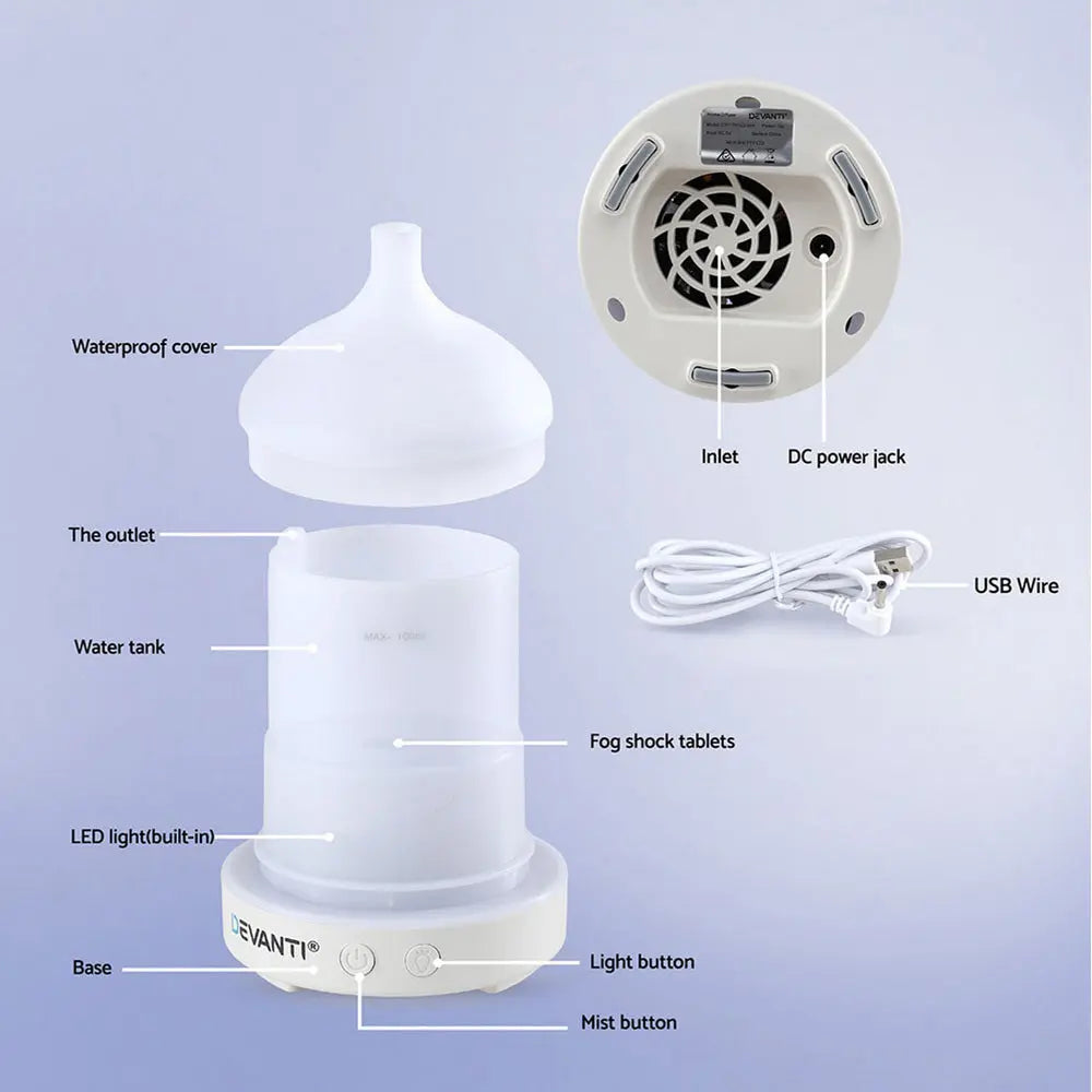 Devanti Ultrasonic Aroma Diffuser Aromatherapy 100ml LED Lights Iron Humidifier Forest Wholesale Hub