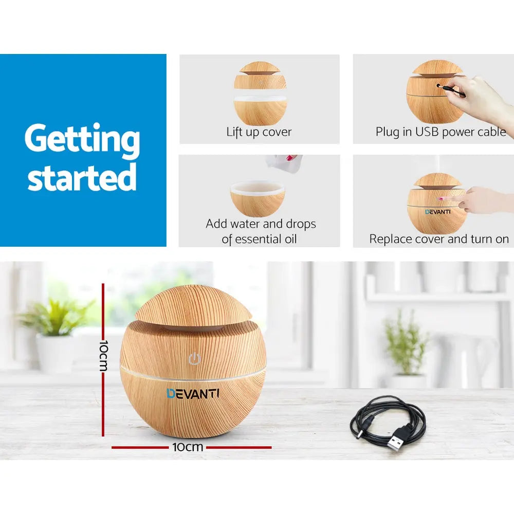 Devanti Aroma Diffuser Aromatherapy Light Wood 130ml Wholesale Hub