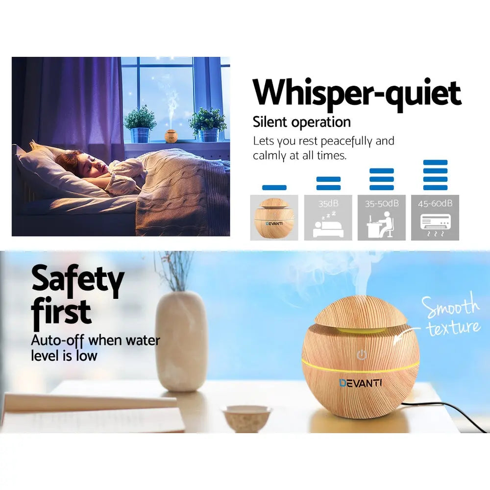 Devanti Aroma Diffuser Aromatherapy Light Wood 130ml Wholesale Hub