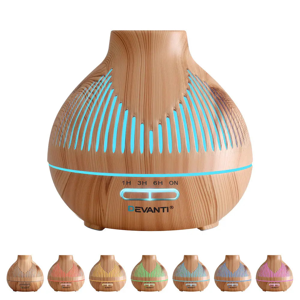 Devanti Ultrasonic Aroma Diffuser Aromatherapy 400ml LED Lights Iron Humidifier Forest Light wood grain Wholesale Hub