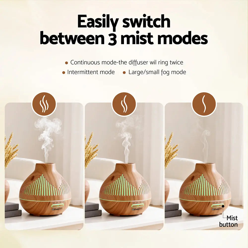 Devanti Ultrasonic Aroma Diffuser Aromatherapy 400ml LED Lights Iron Humidifier Forest Light wood grain Wholesale Hub