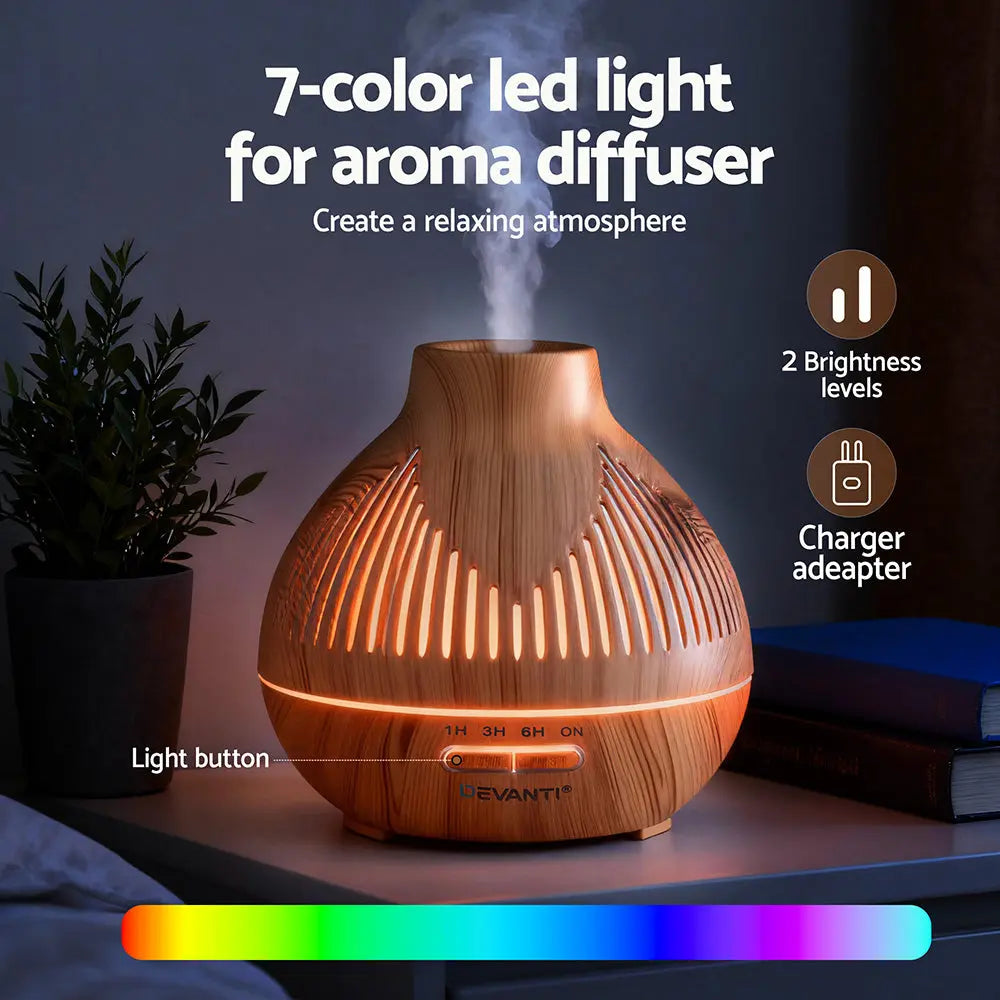 Devanti Ultrasonic Aroma Diffuser Aromatherapy 400ml LED Lights Iron Humidifier Forest Light wood grain Wholesale Hub