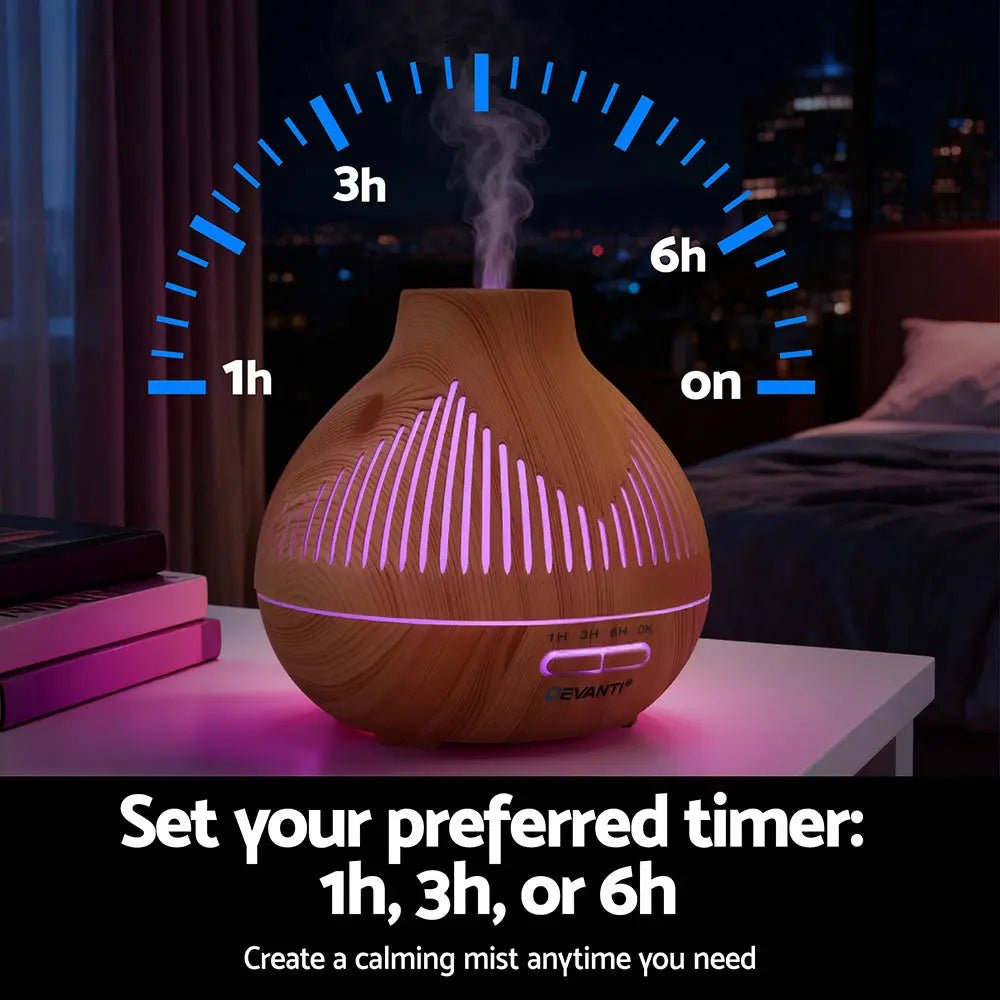 Devanti Ultrasonic Aroma Diffuser Aromatherapy 400ml LED Lights Iron Humidifier Forest Light wood grain Wholesale Hub