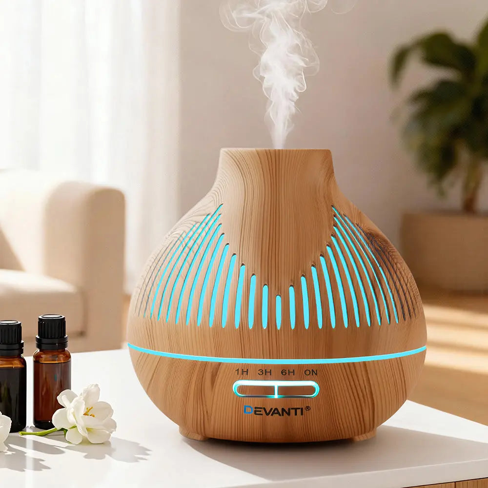 Devanti Ultrasonic Aroma Diffuser Aromatherapy 400ml LED Lights Iron Humidifier Forest Light wood grain Wholesale Hub
