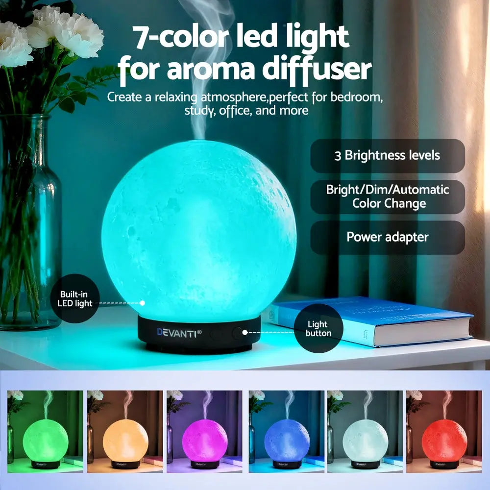 Devanti Ultrasonic Aroma Diffuser Aromatherapy Moon Lamp 100ml Wholesale Hub